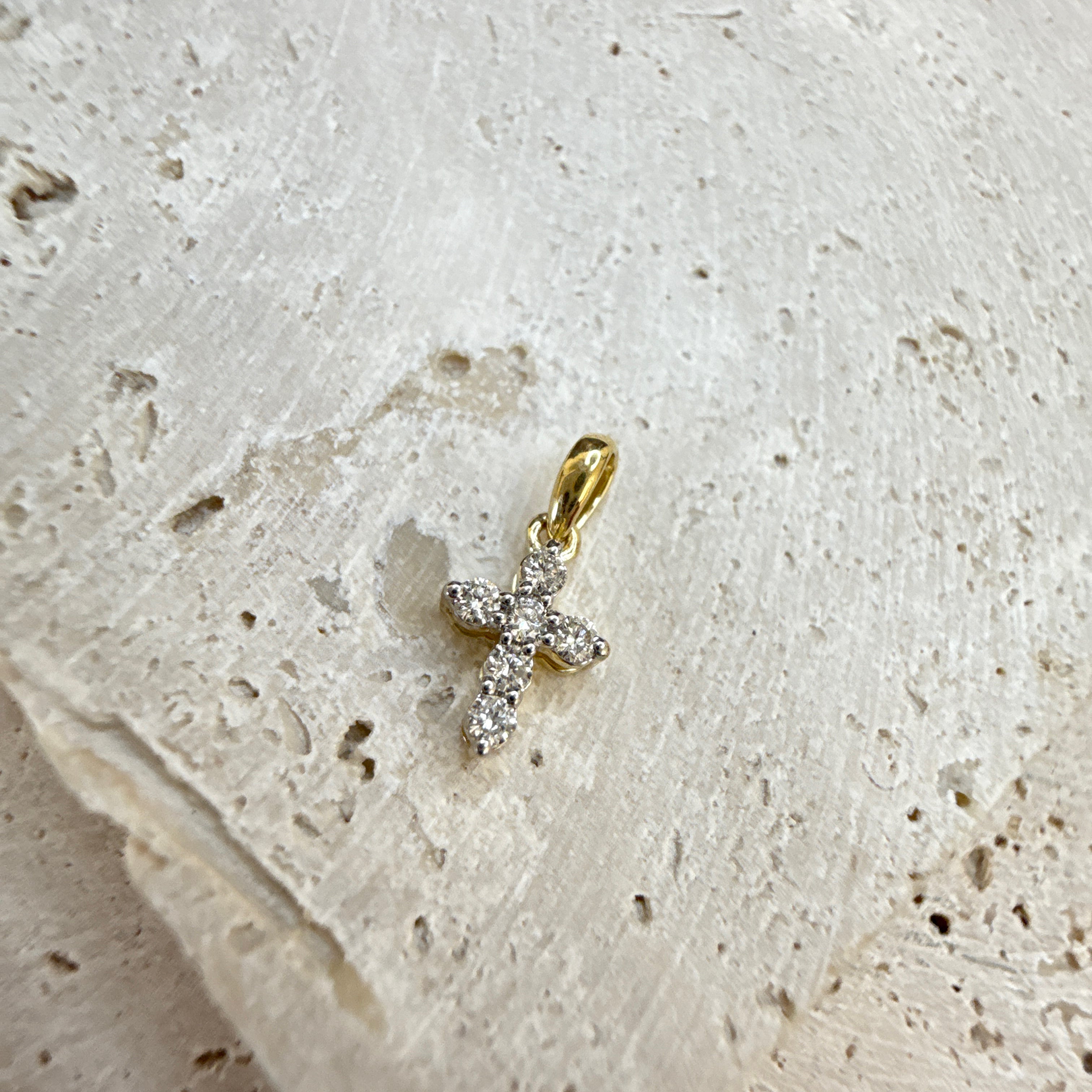 9ct Yellow Gold Petite Diamond Cross Pendant