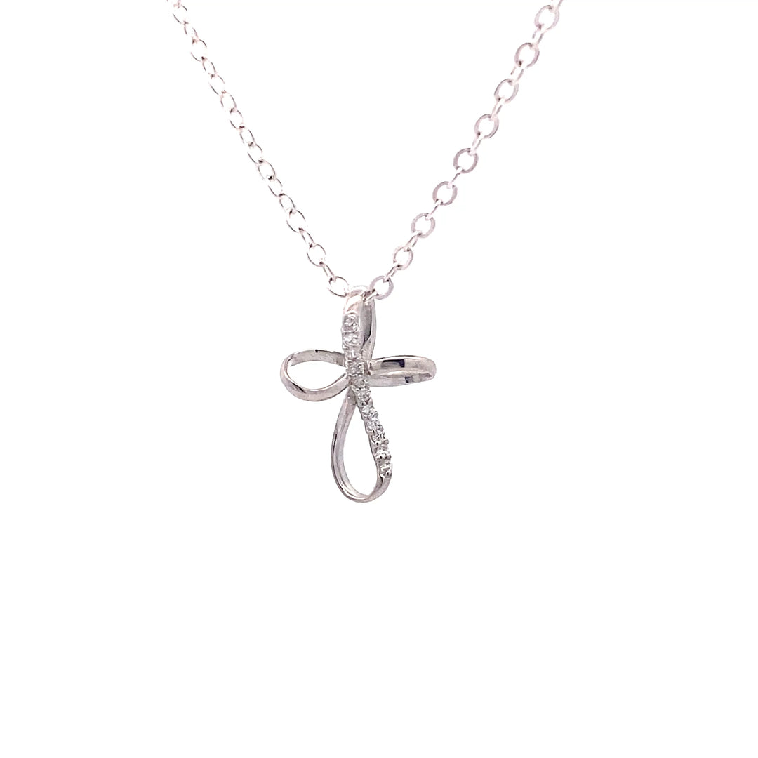 9ct White Gold Cubic Zirconia Infinity Style Cross Pendant