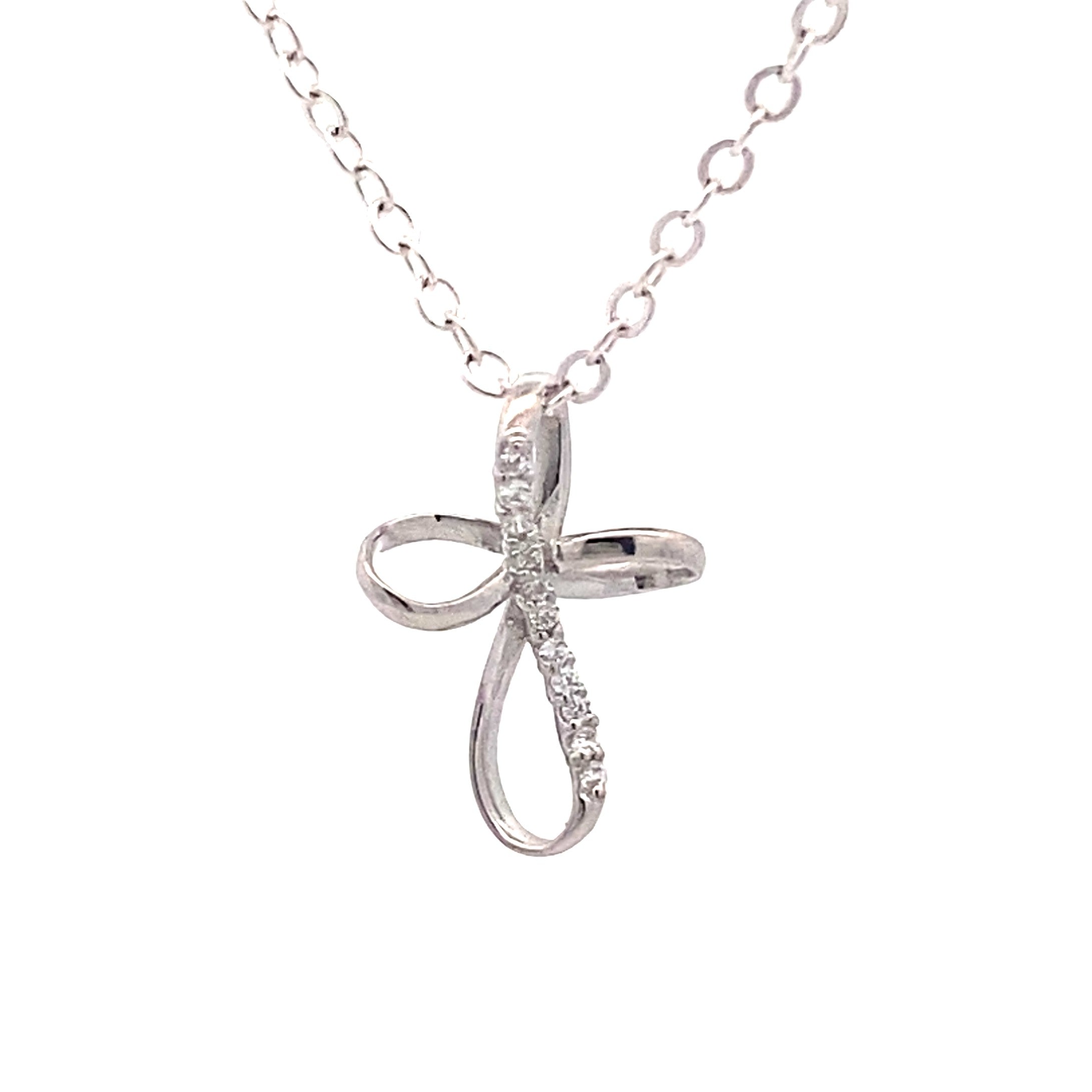 9ct White Gold Cubic Zirconia Infinity Style Cross Pendant