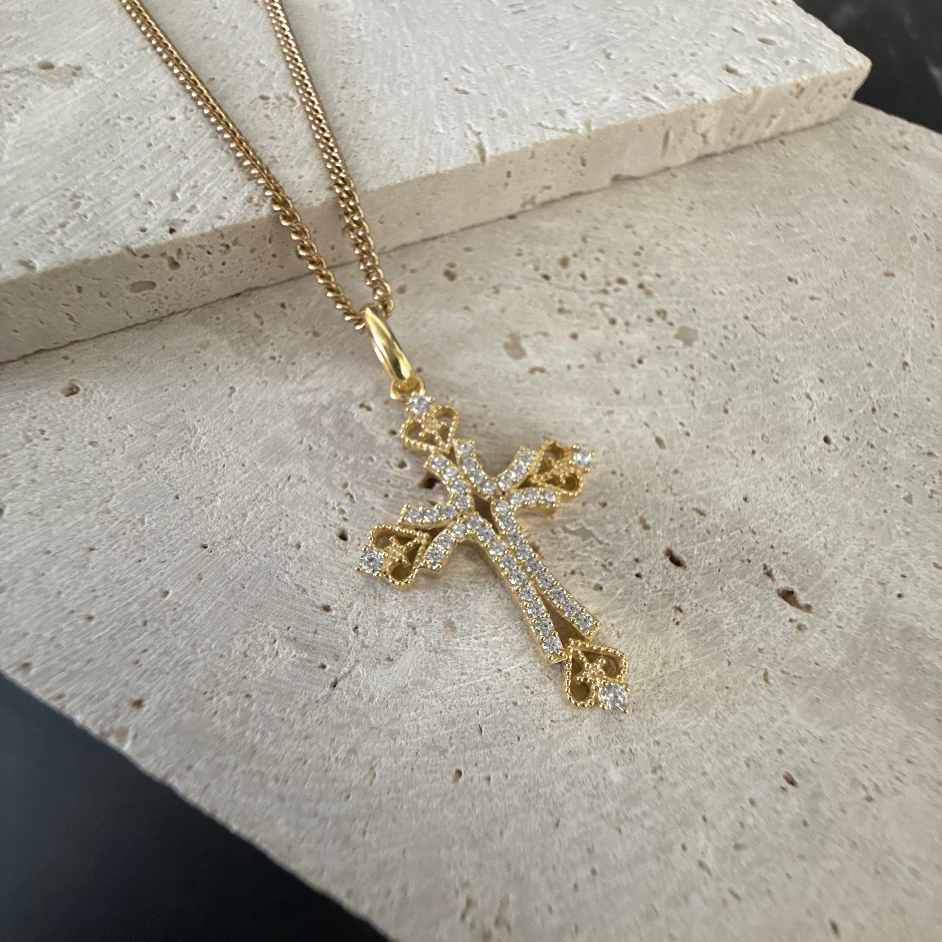 9ct Yellow Gold Cubic Zirconia Cross Pendant with Heart Detail