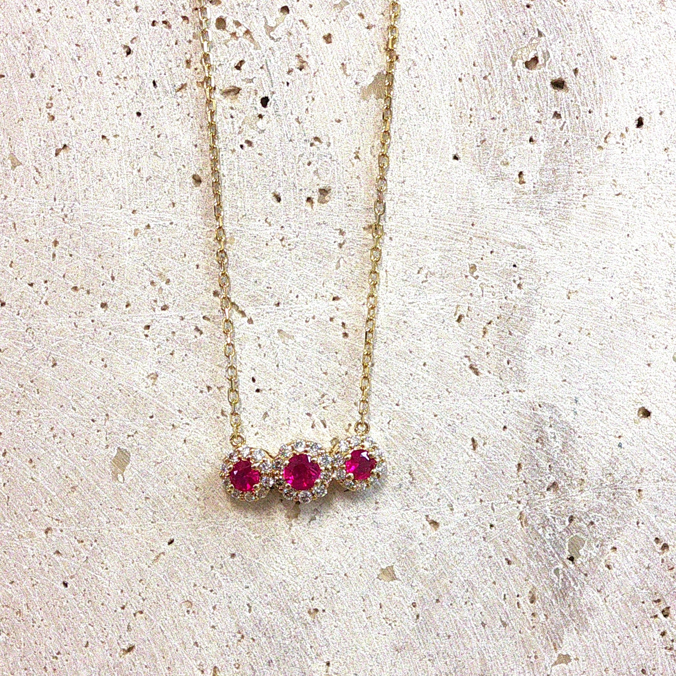 9ct Yellow Gold Ruby and Diamond Necklace
