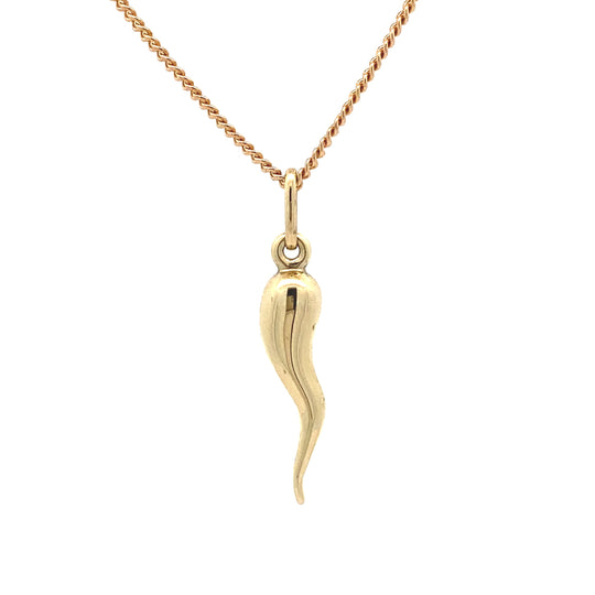 9ct Yellow Gold Horn of Plenty (Corno / Cornicello) Pendant (large)