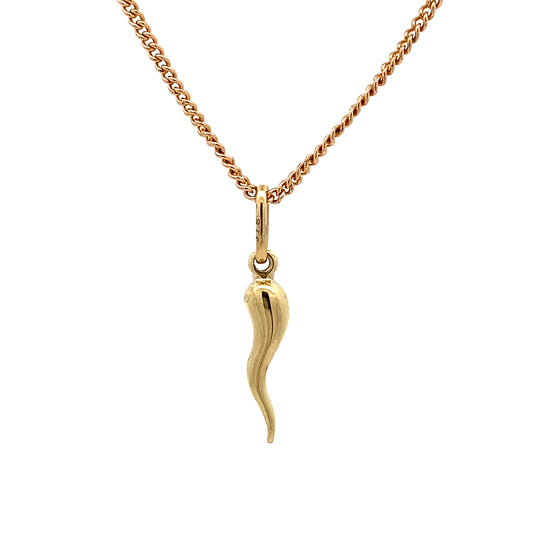 9ct Yellow Gold Horn of Plenty (Corno / Cornicello) Pendant (medium)