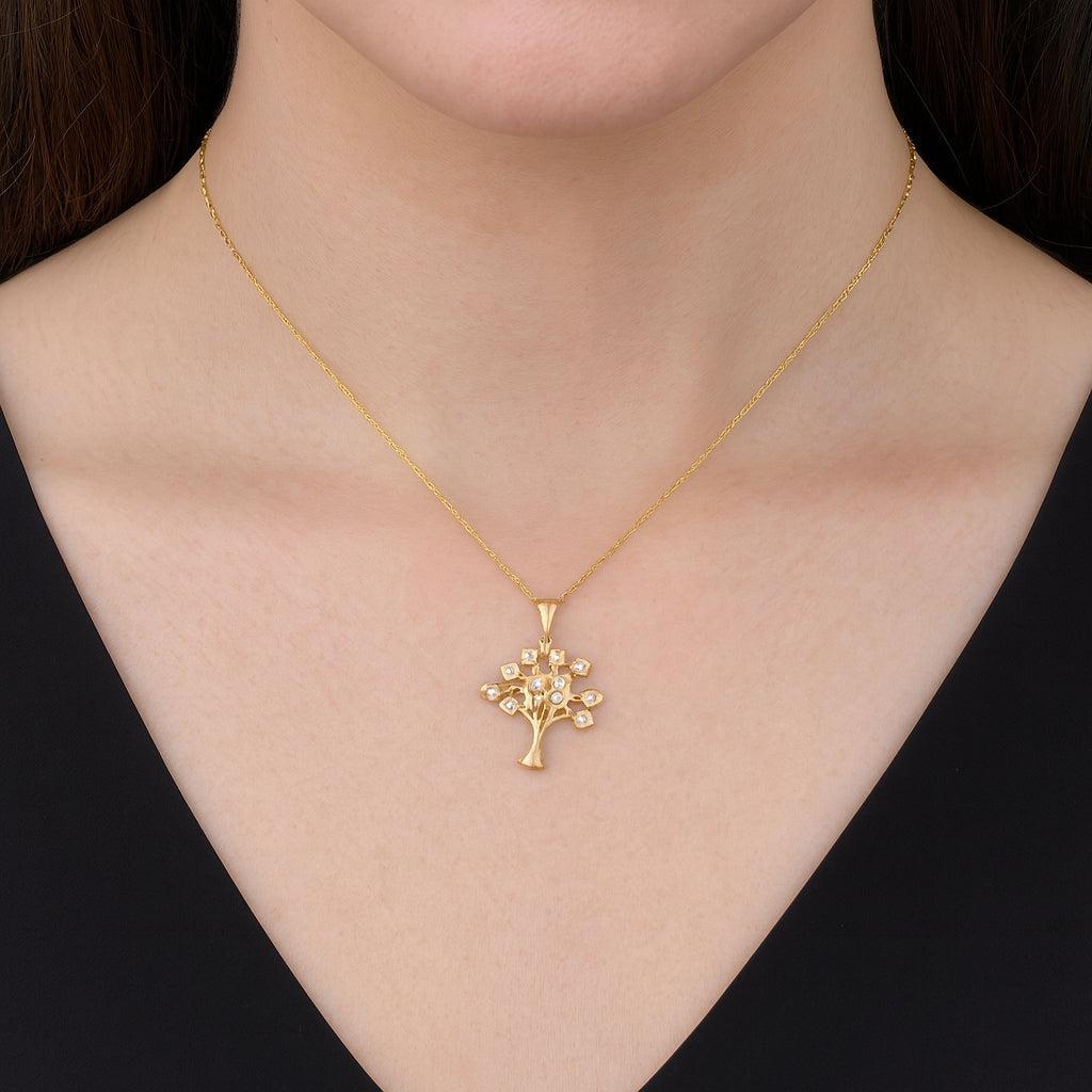 9ct Yellow Gold Cubic Zirconia Tree of Life Pendant