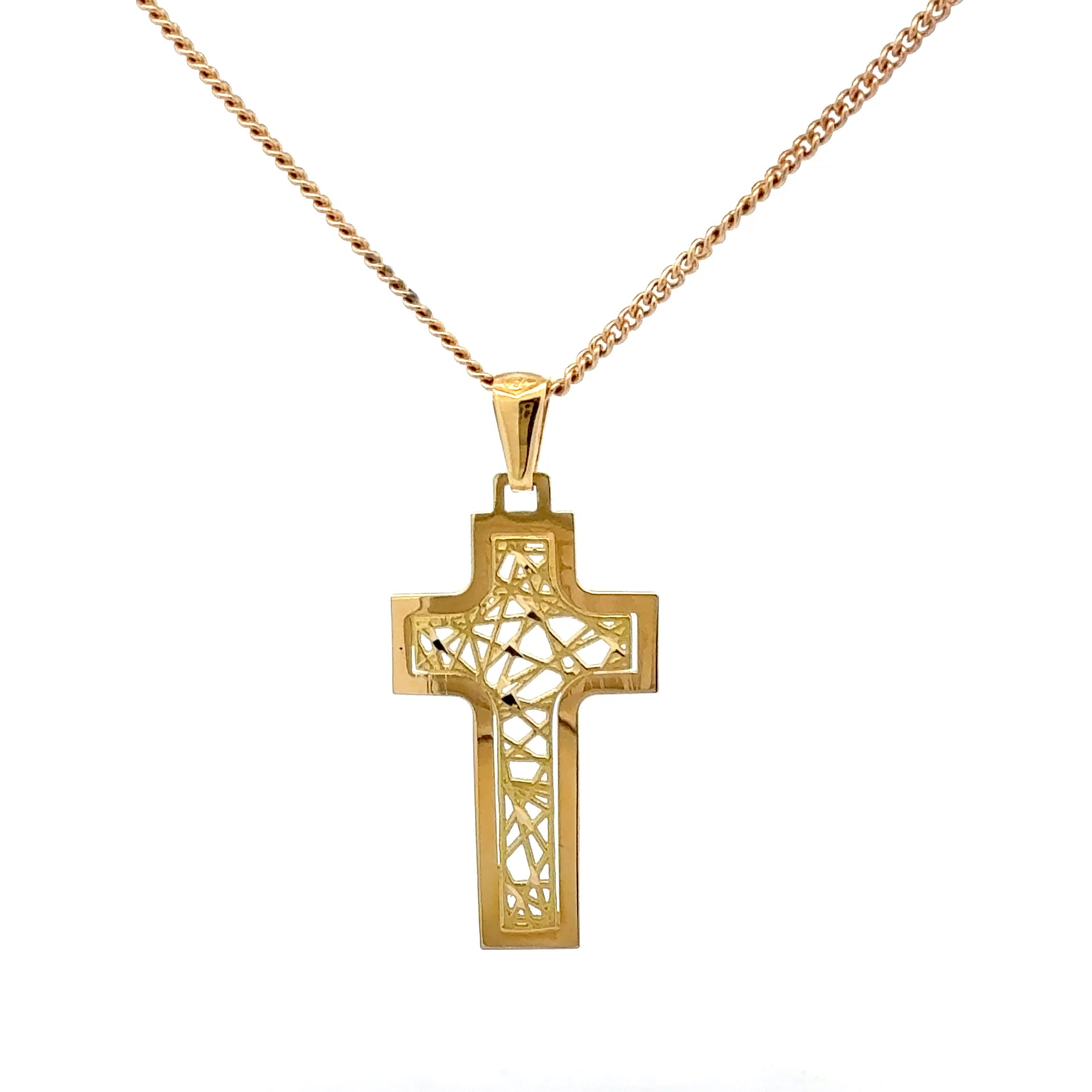 18ct Yellow Gold Cross with Fancy Cut-Out Centre