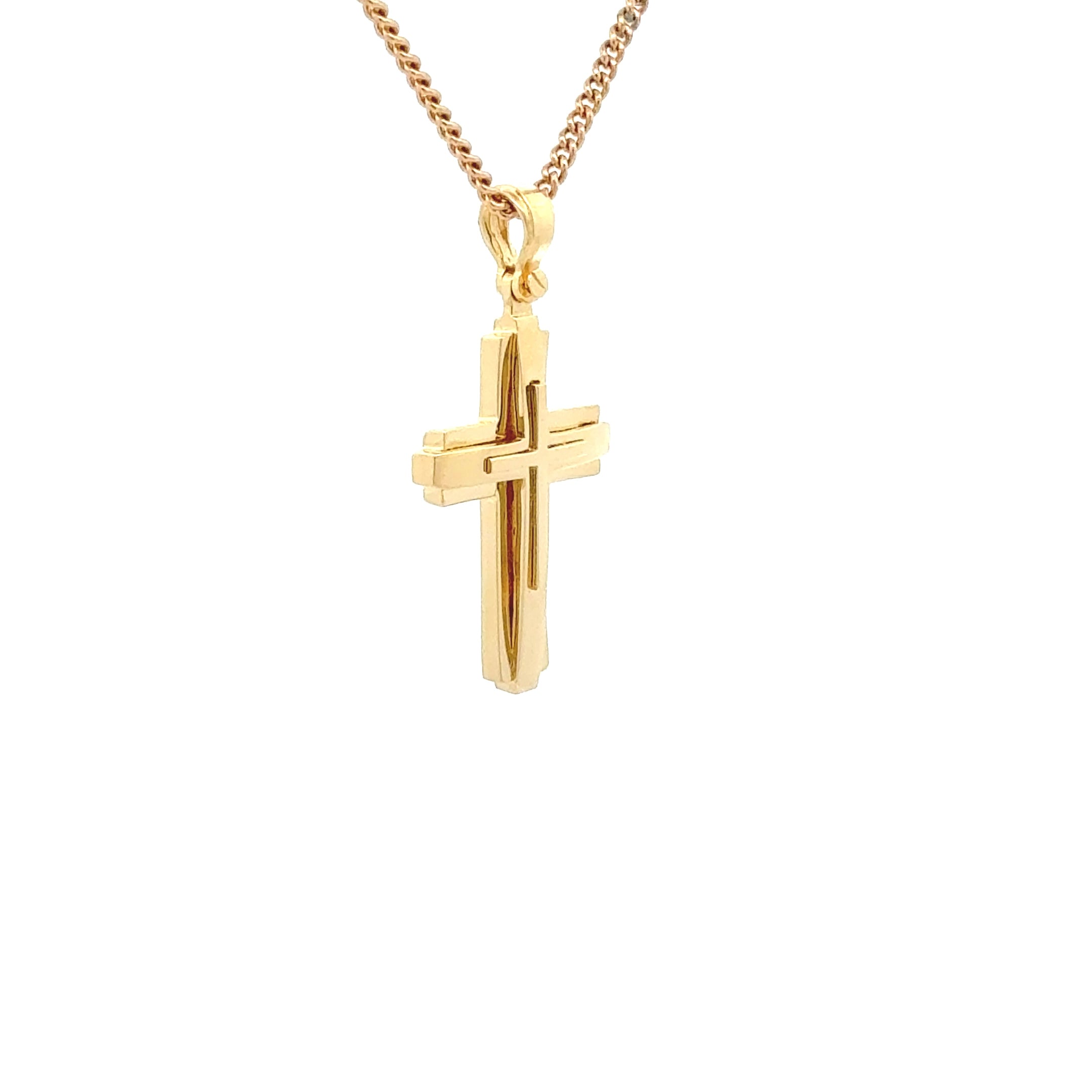 18ct Yellow Gold Three-Layer Modern Cross Pendant