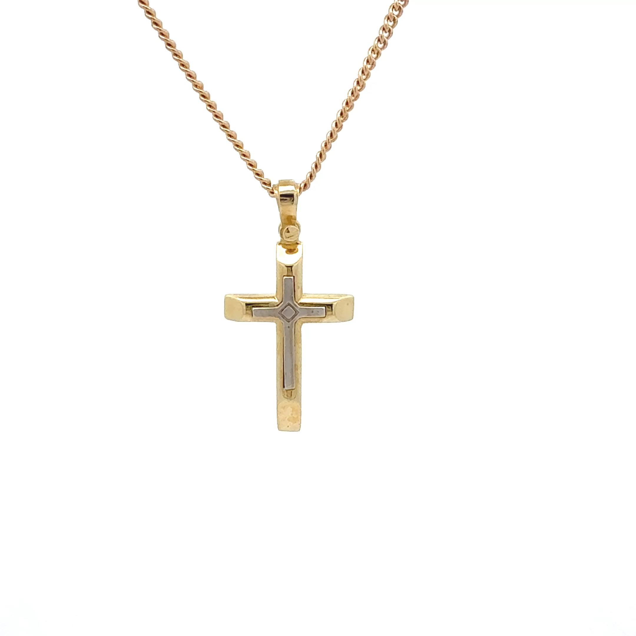 9ct Yellow & White Gold Cross Pendant