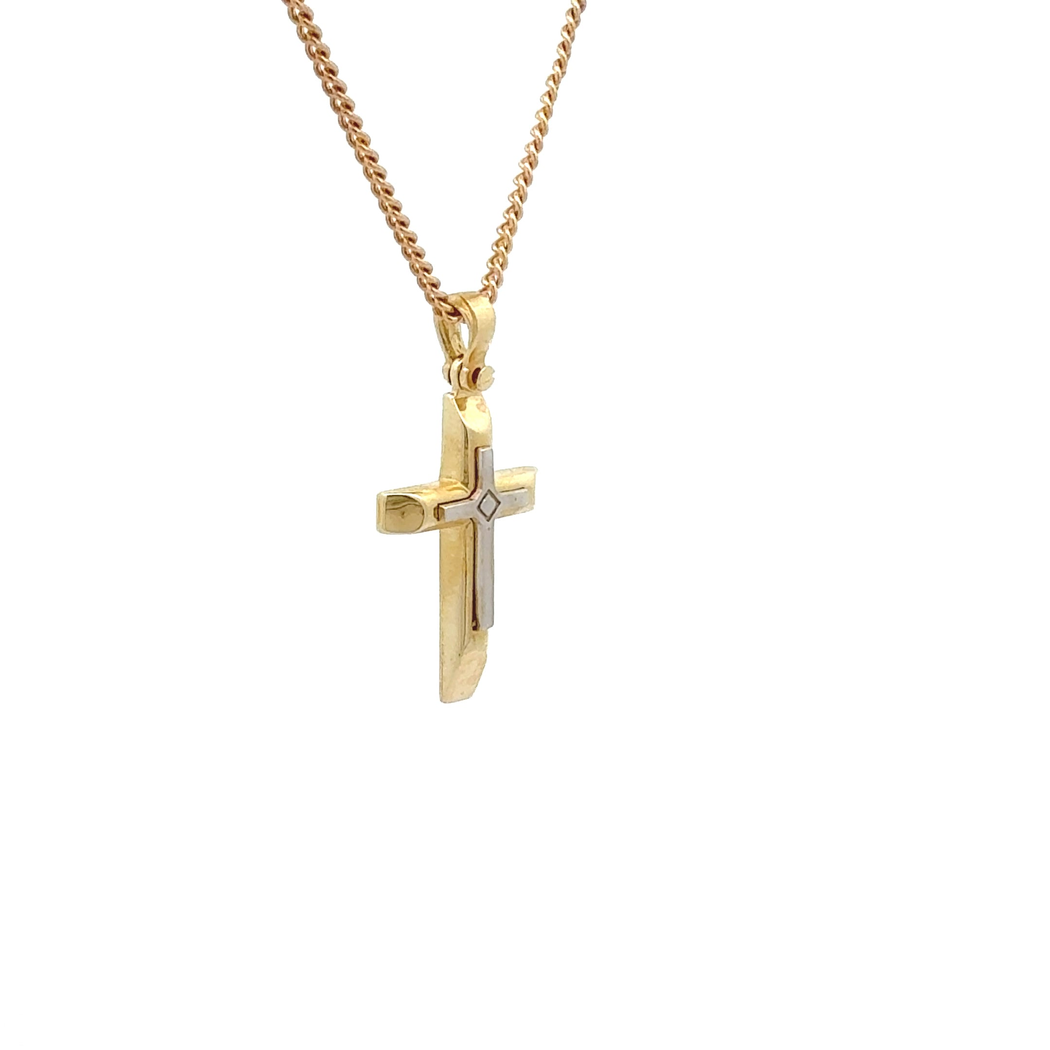 9ct Yellow & White Gold Cross Pendant