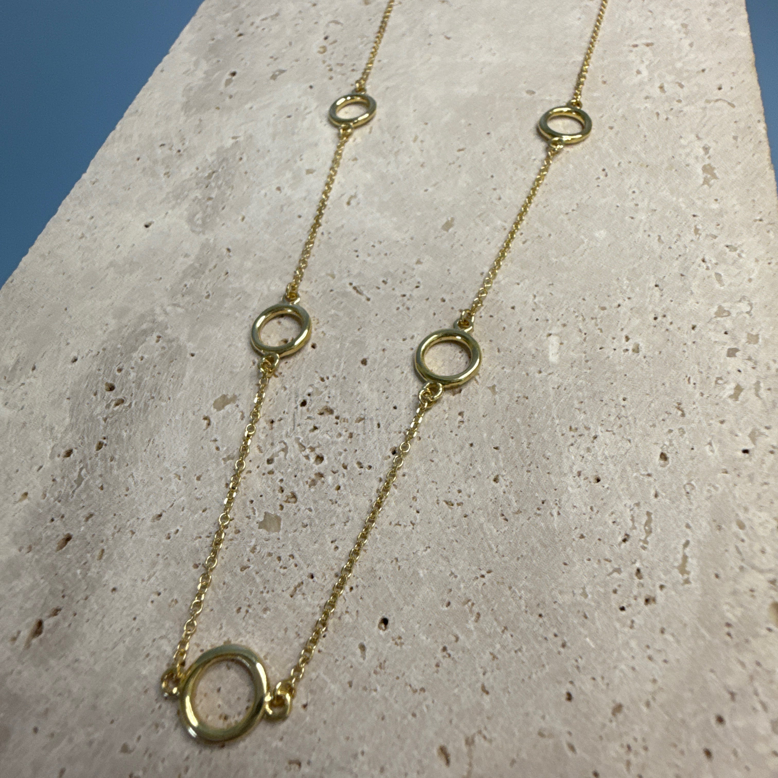 9ct Yellow Gold Open Circle Station Necklace