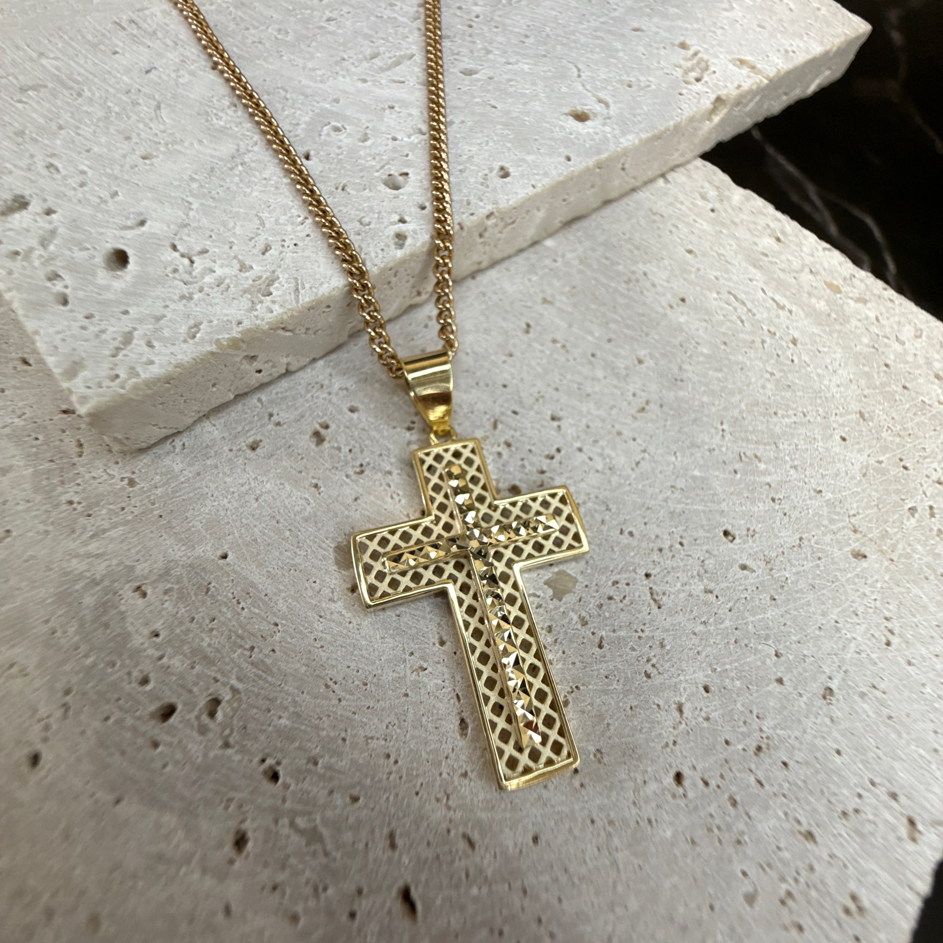 9ct Yellow Gold Textured Cross Pendant