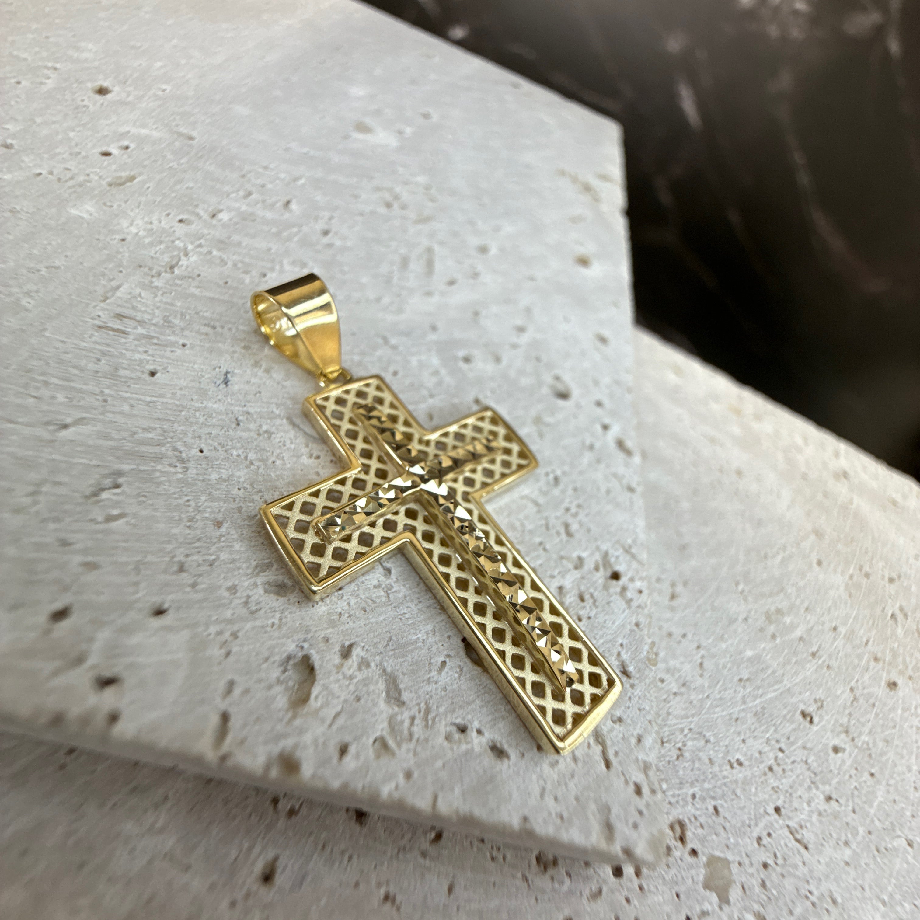 9ct Yellow Gold Textured Cross Pendant