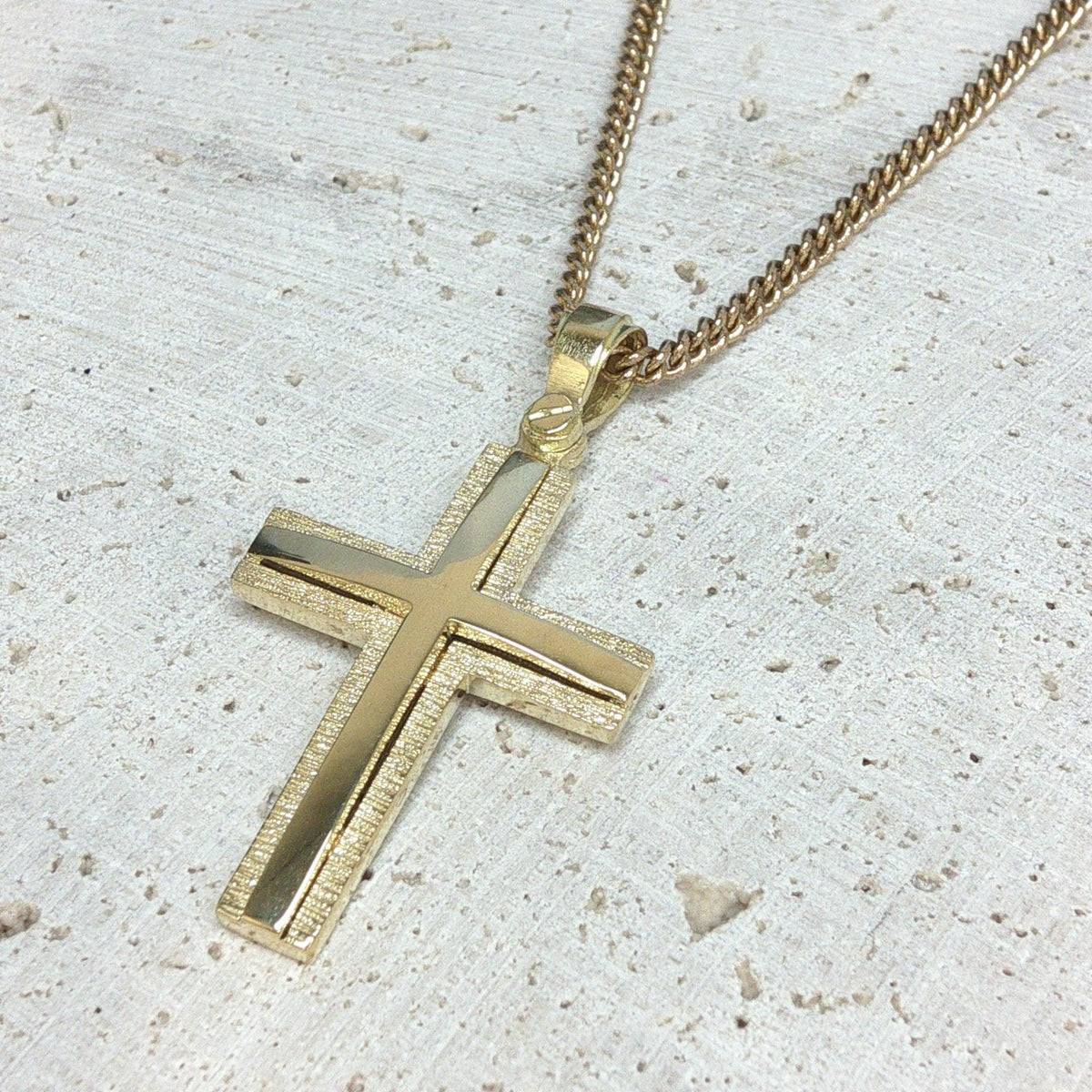 18ct Yellow Gold Cross Pendant with Textured Edges