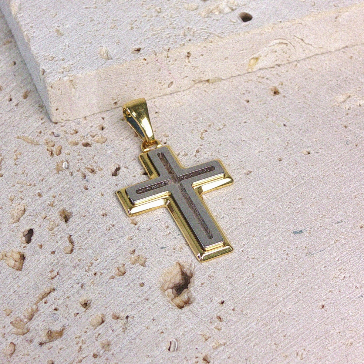 18ct Yellow & White Gold Open Cut Cross Pendant