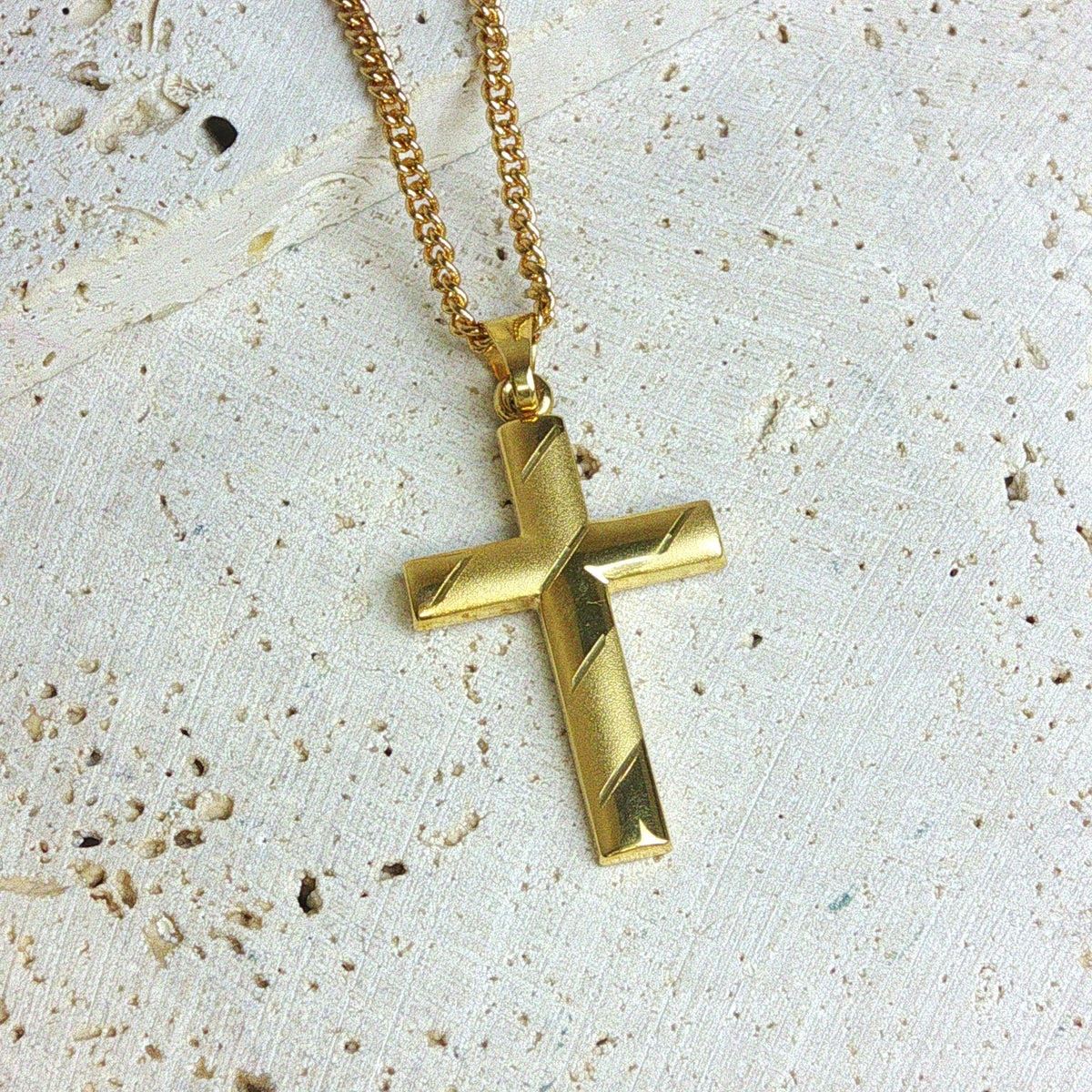 9ct Yellow Gold Polished & Matte Cross Pendant