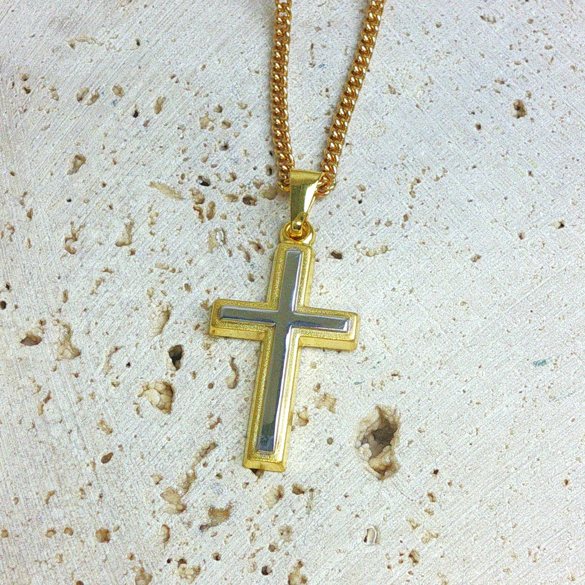 9ct Yellow & White Gold Cross Pendant