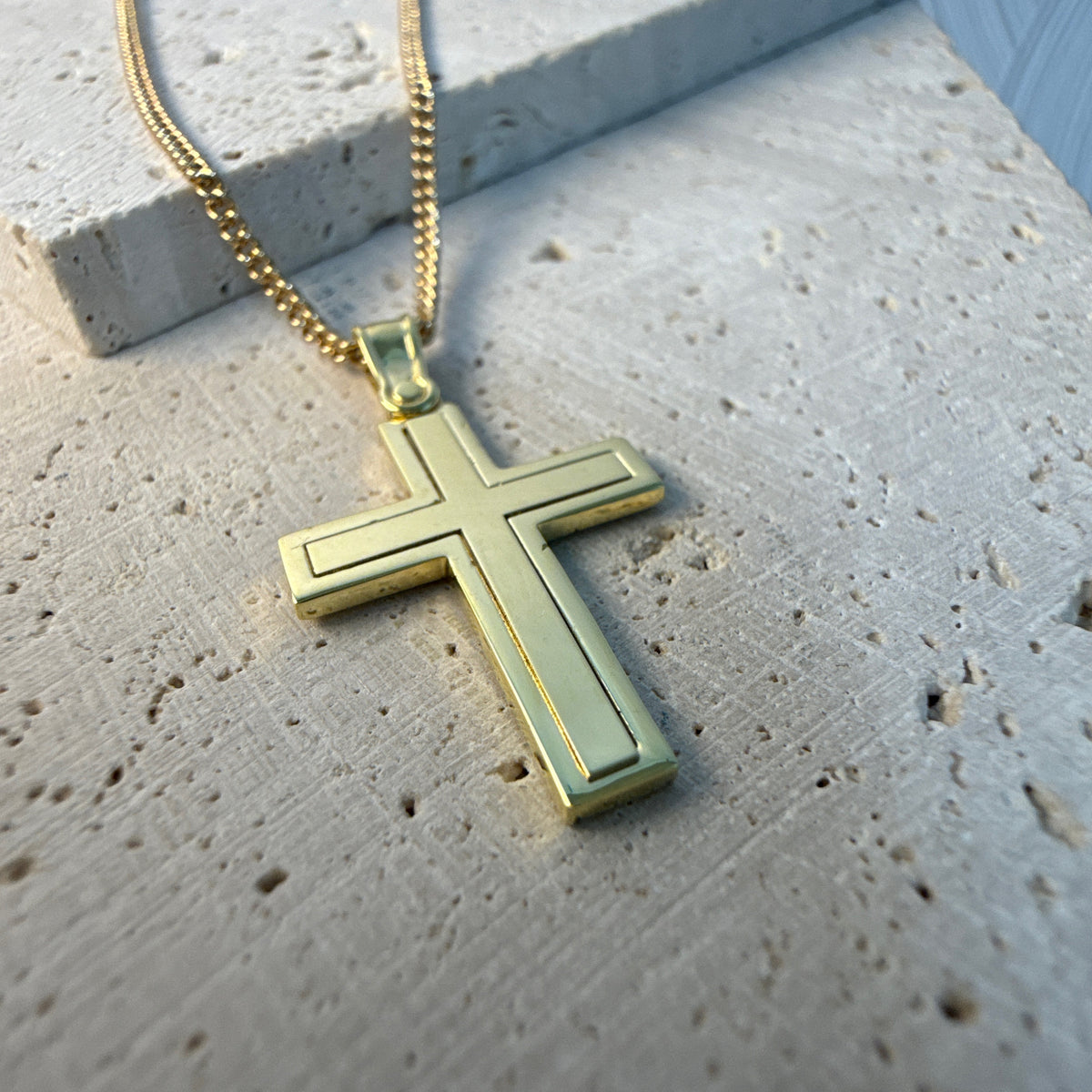 9ct Yellow Gold Flat Cross Pendant with Recessed Detailing