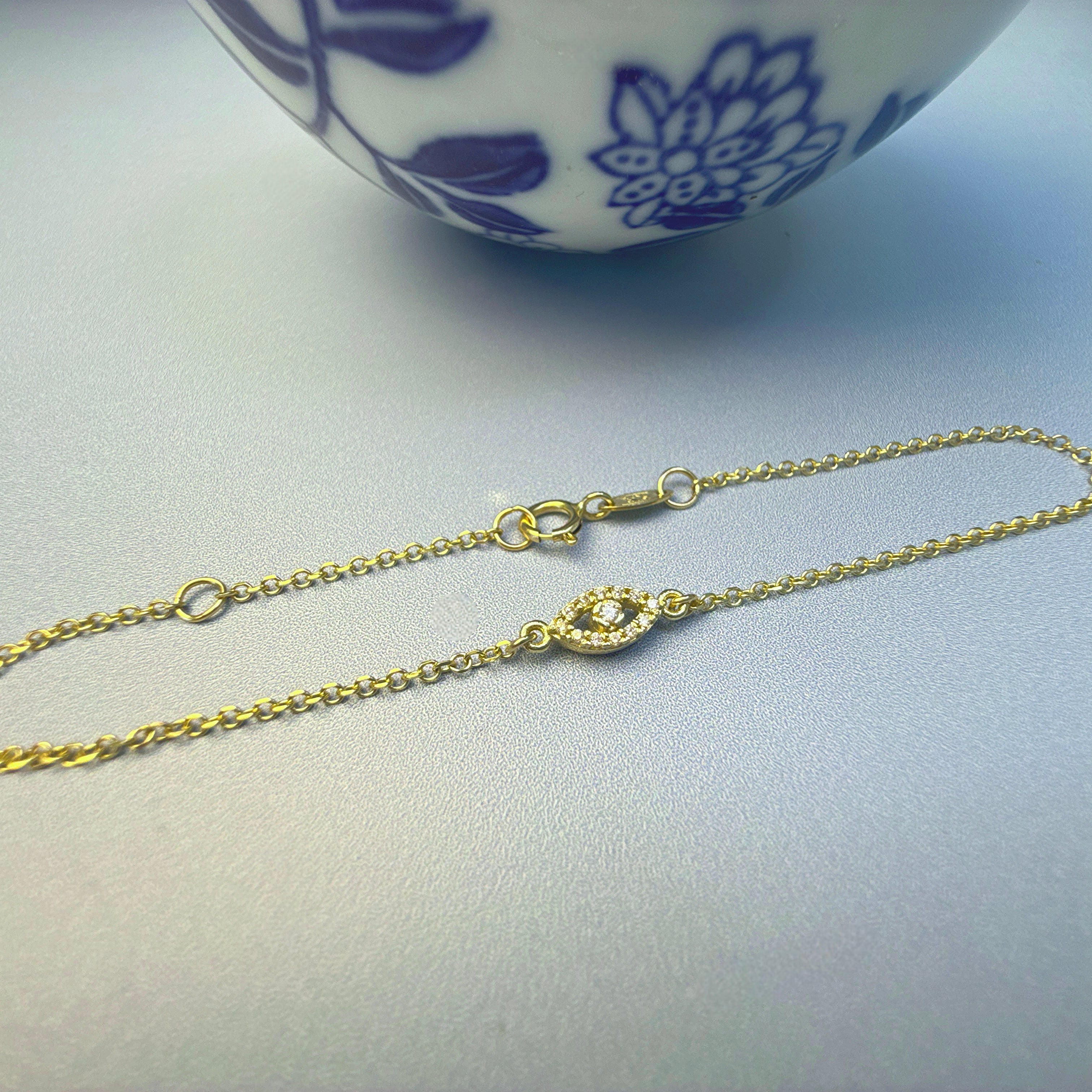 9ct Yellow Gold Cubic Zirconia Set Evil Eye (Mati) Bracelet