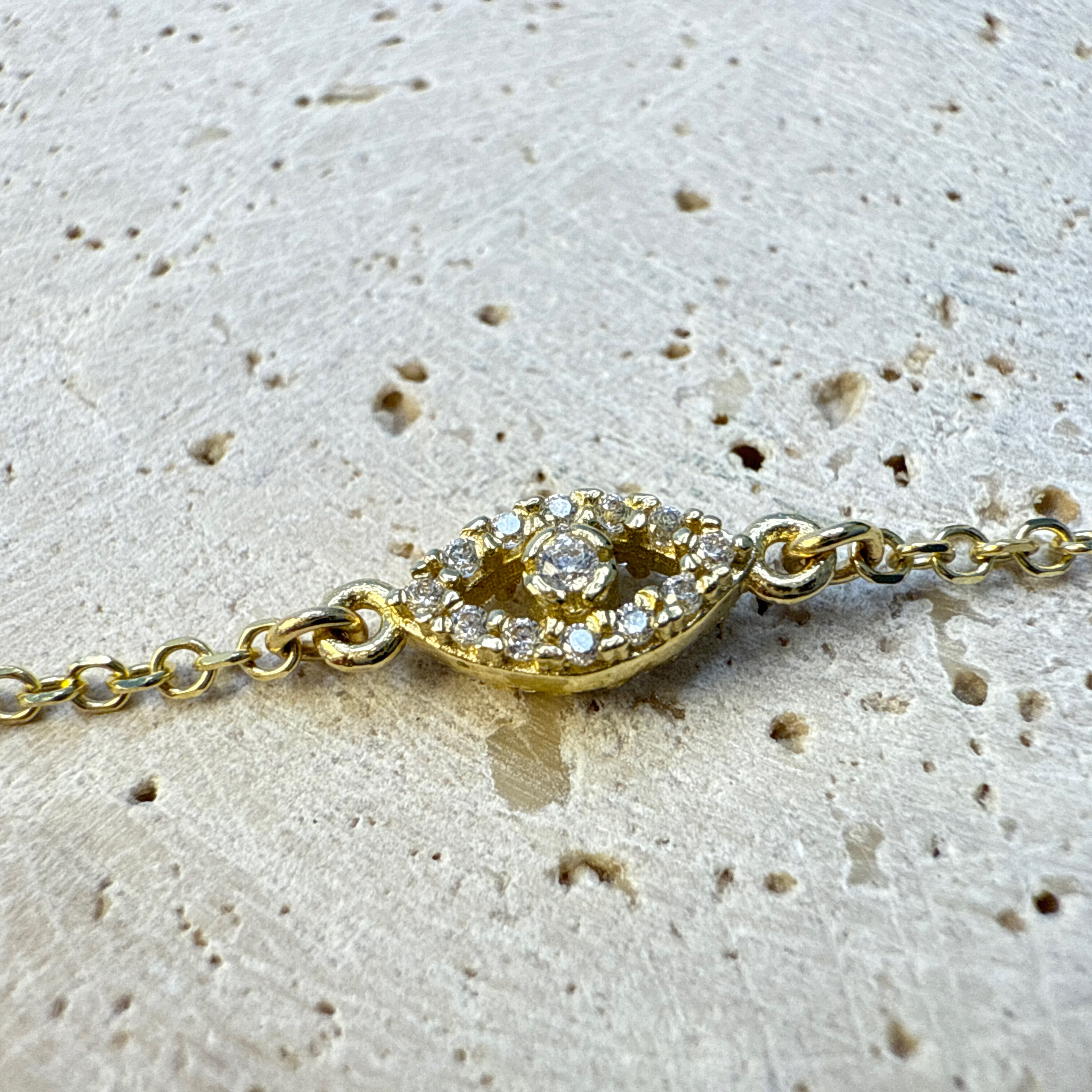 9ct Yellow Gold Cubic Zirconia Set Evil Eye (Mati) Bracelet