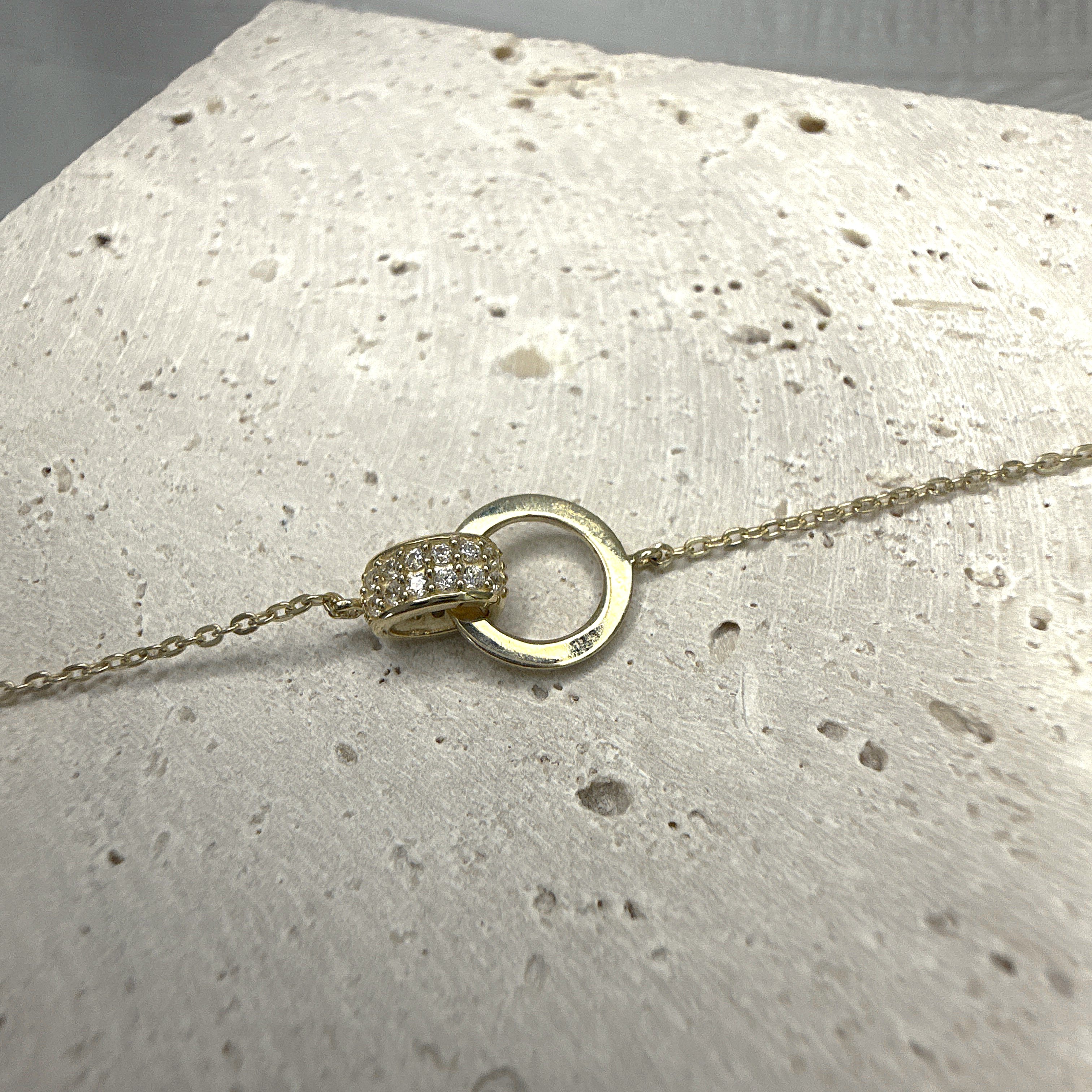 9ct Yellow Gold Interlocking Circle Bracelet with Cubic Zirconia