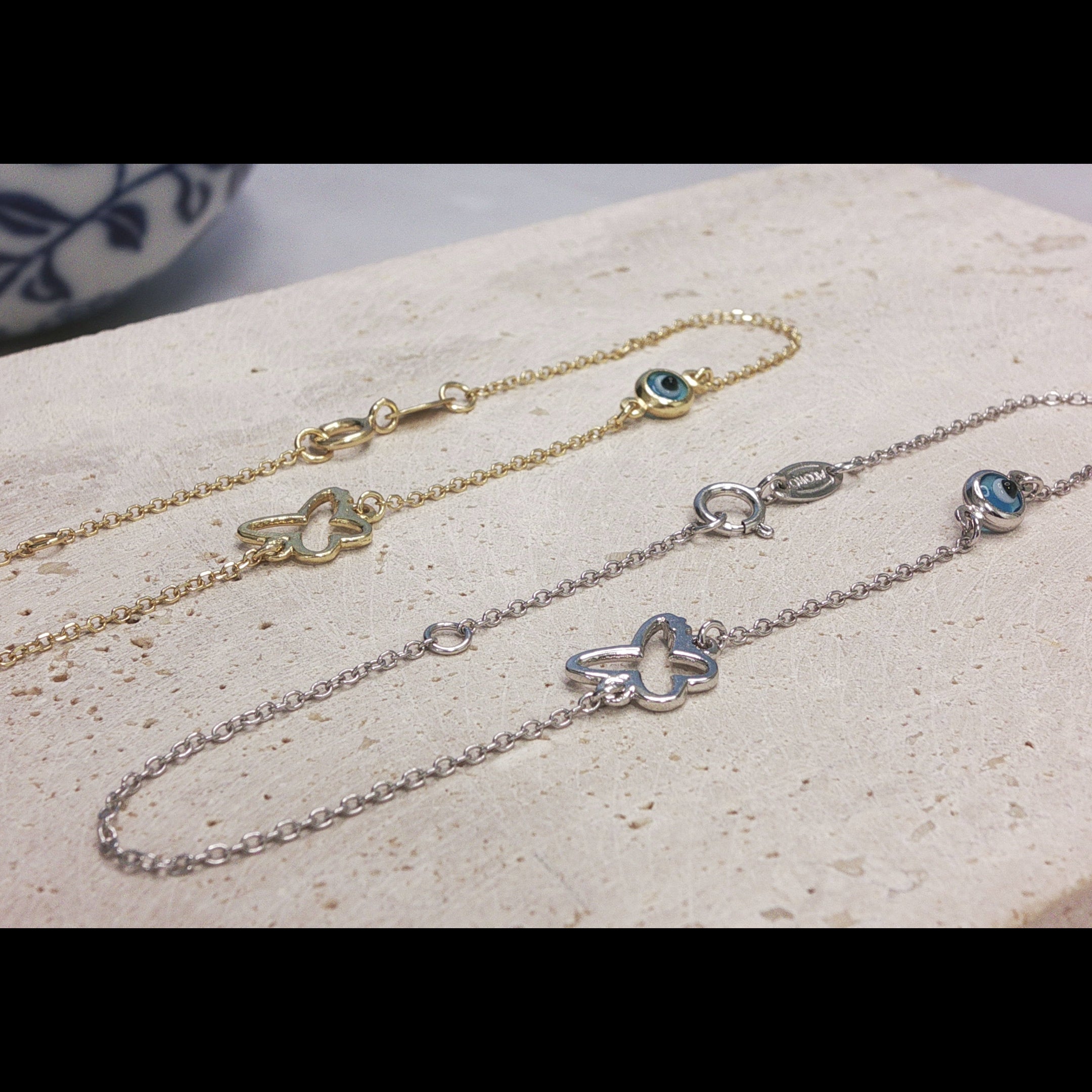 9ct Gold Mati (Evil Eye) & Butterfly Bracelet
