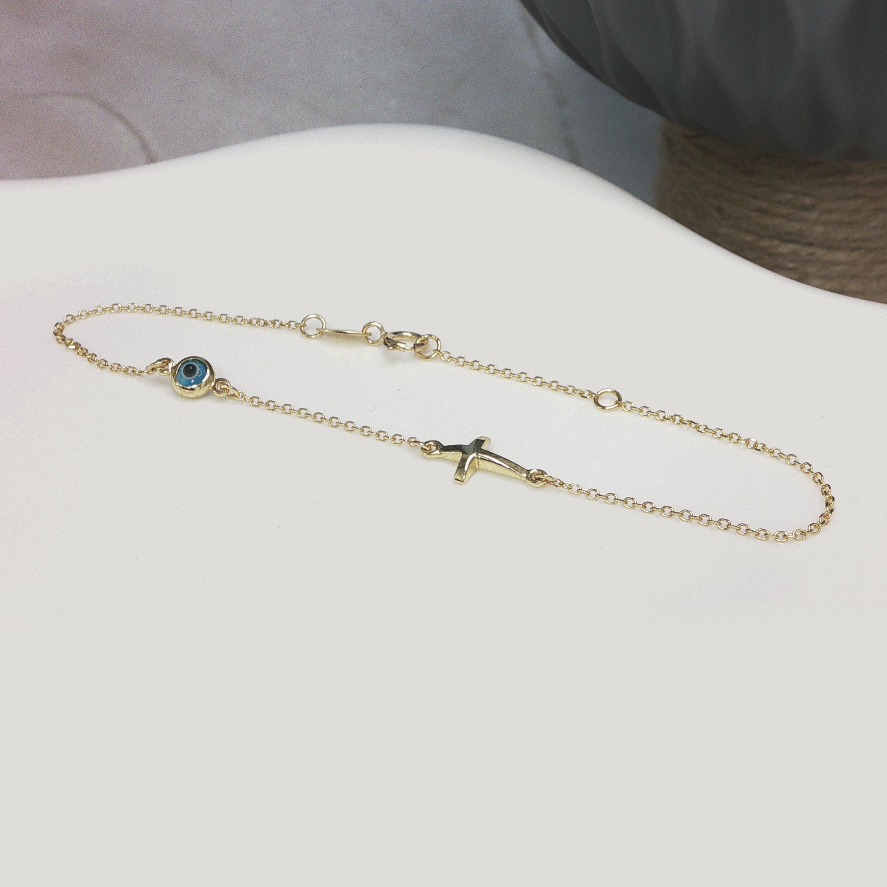 9ct Yellow Gold Mati & Cross Bracelet
