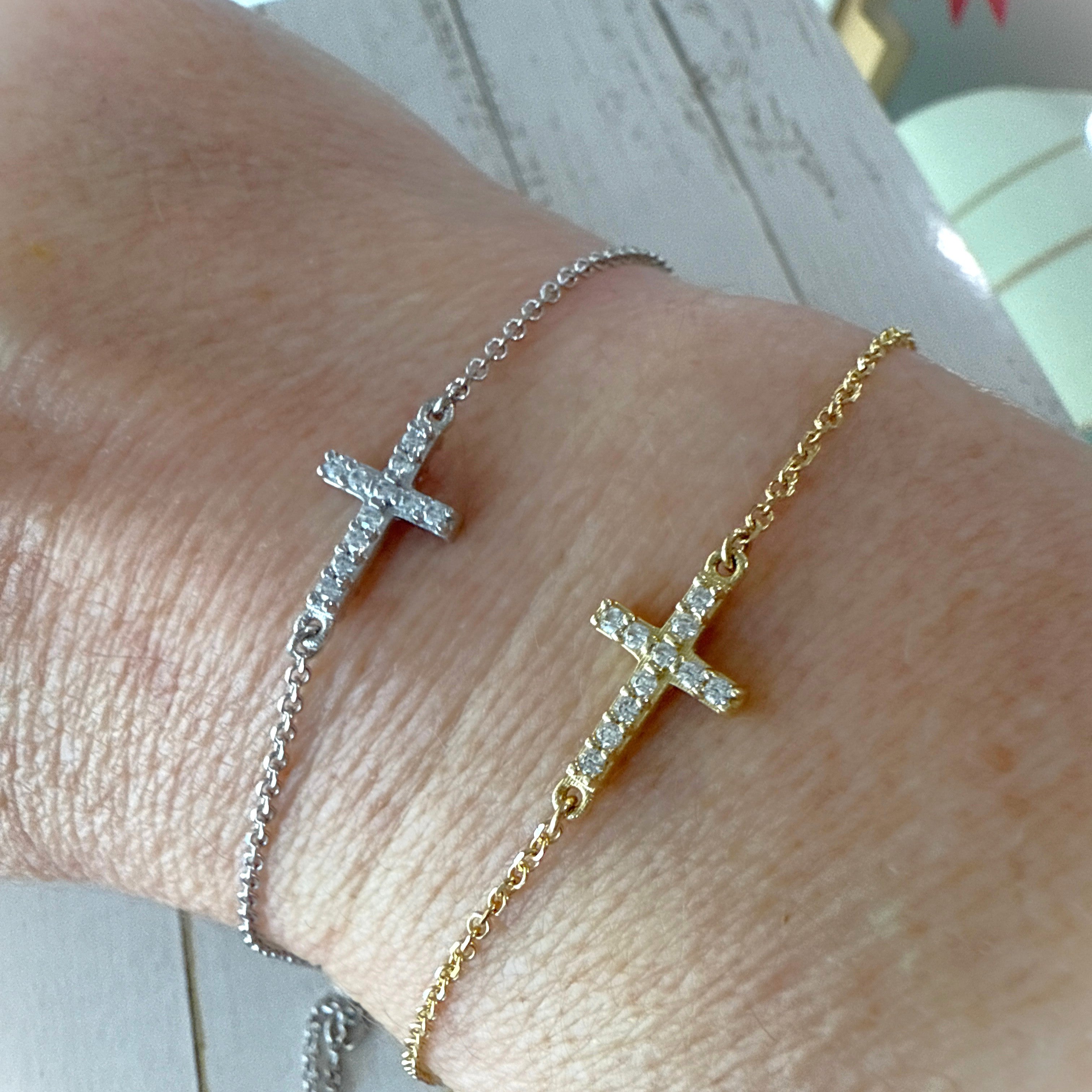 9ct Gold Cubic Zirconia Cross Bracelet