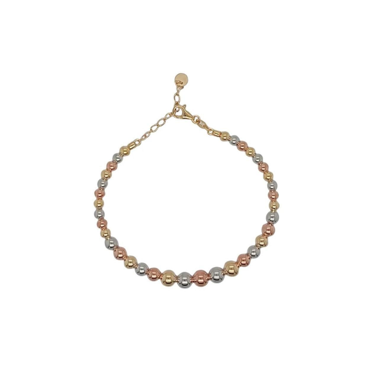 9ct Yellow, White & Rose Gold Graduated Ball Cuff Bracelet