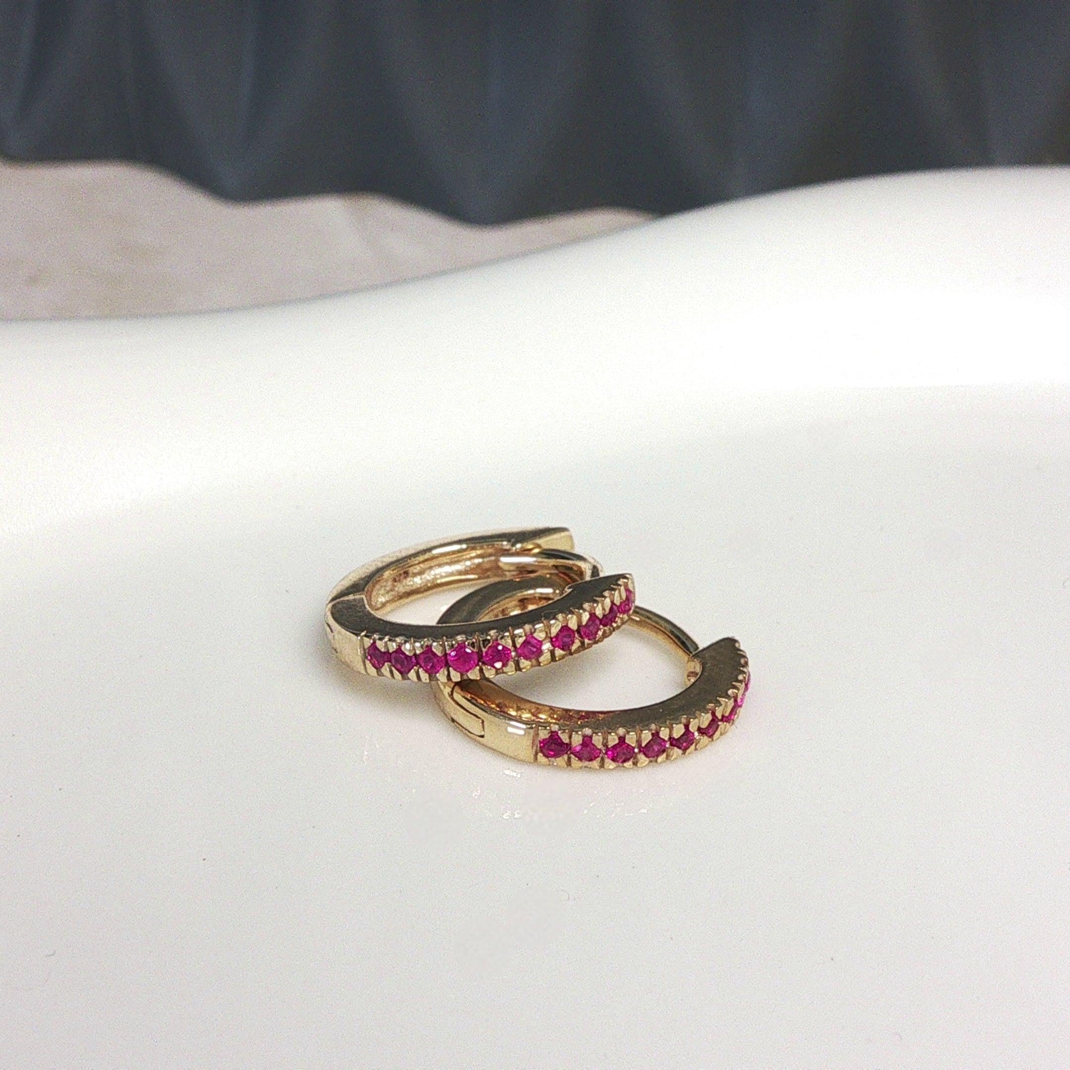 9ct Yellow Gold Mini Ruby Huggie Earrings