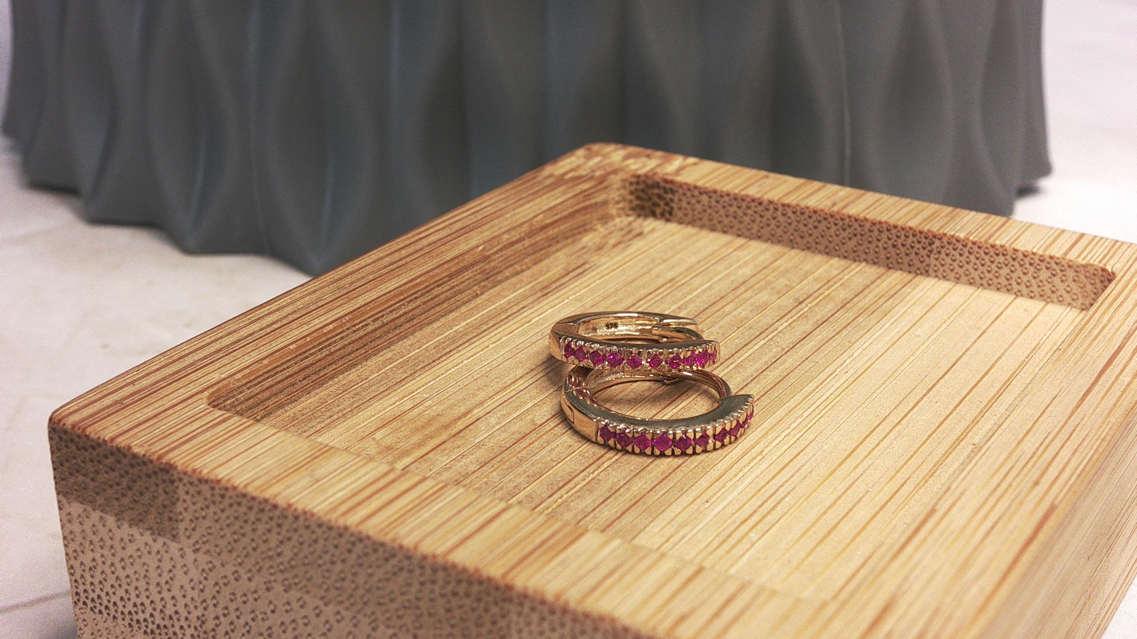 9ct Yellow Gold Mini Ruby Huggie Earrings