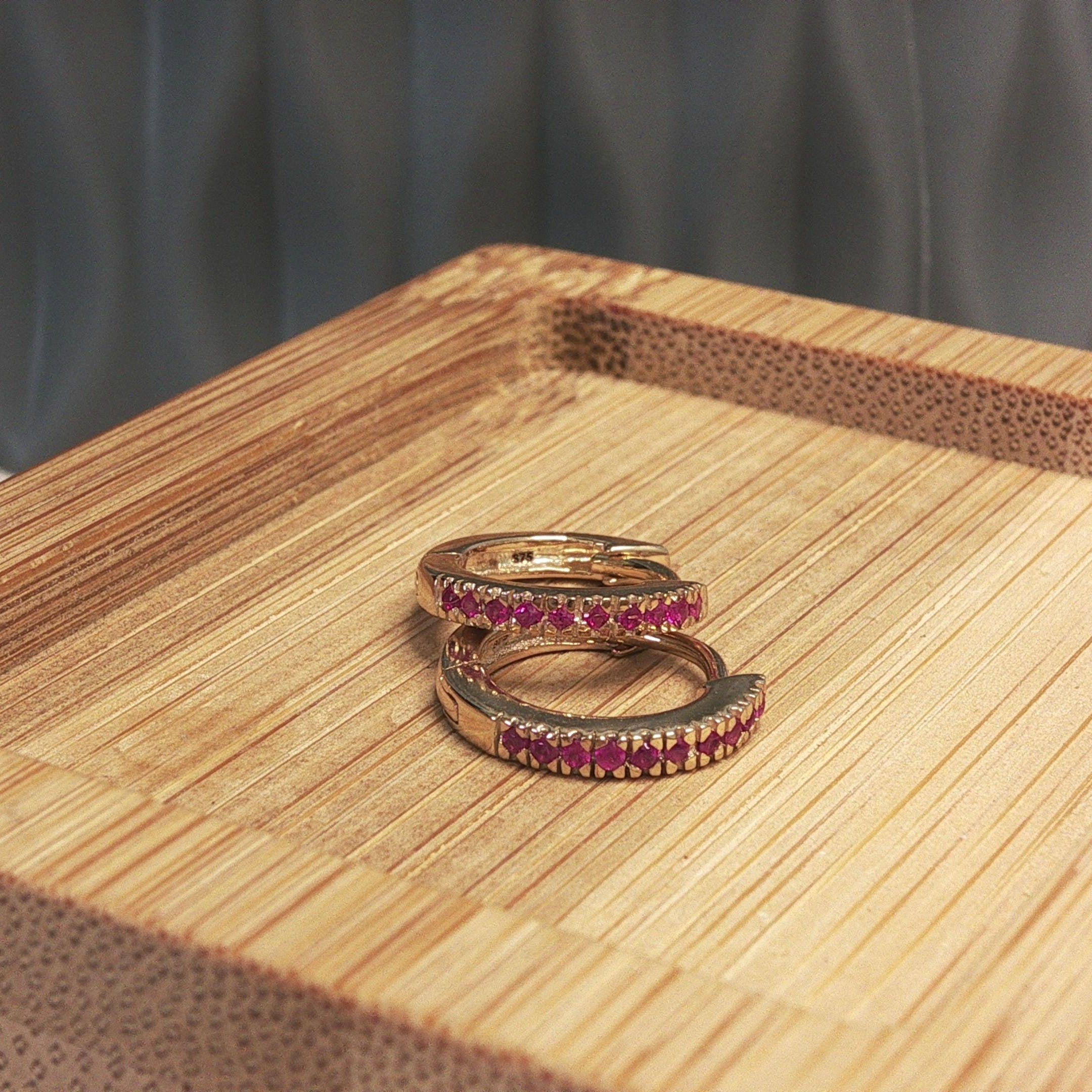 9ct Yellow Gold Mini Ruby Huggie Earrings