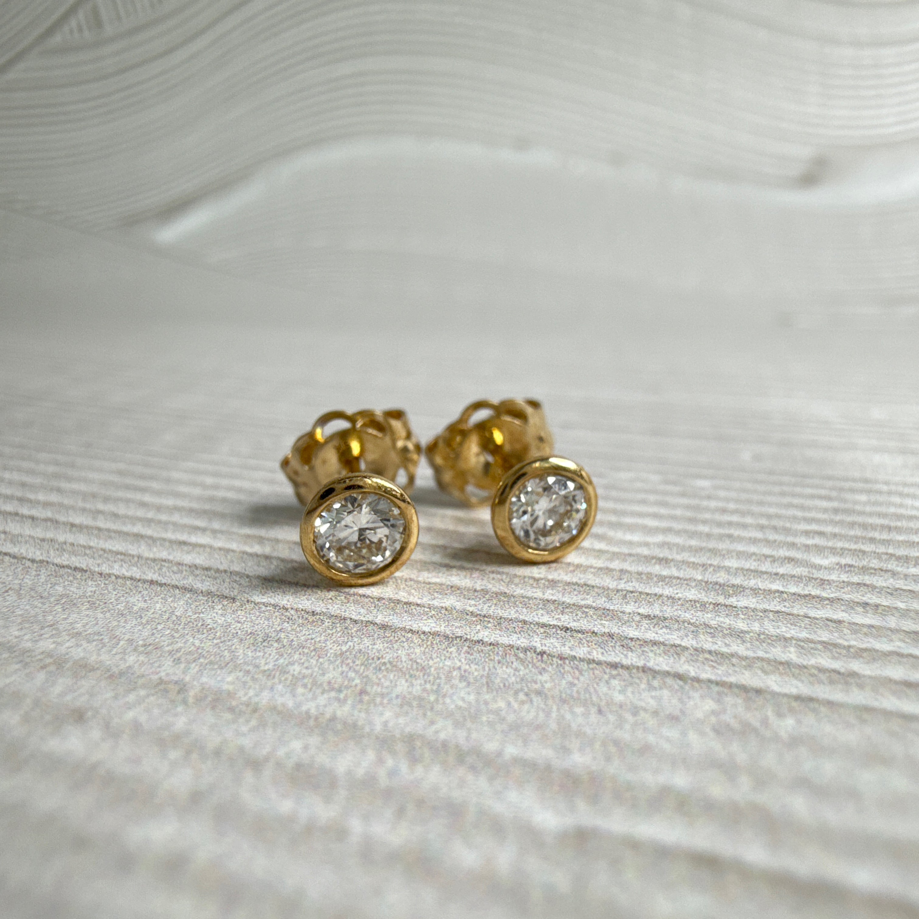 9ct Yellow Gold Bezel Set Diamond Stud Earrings (2 = 0.46ct)