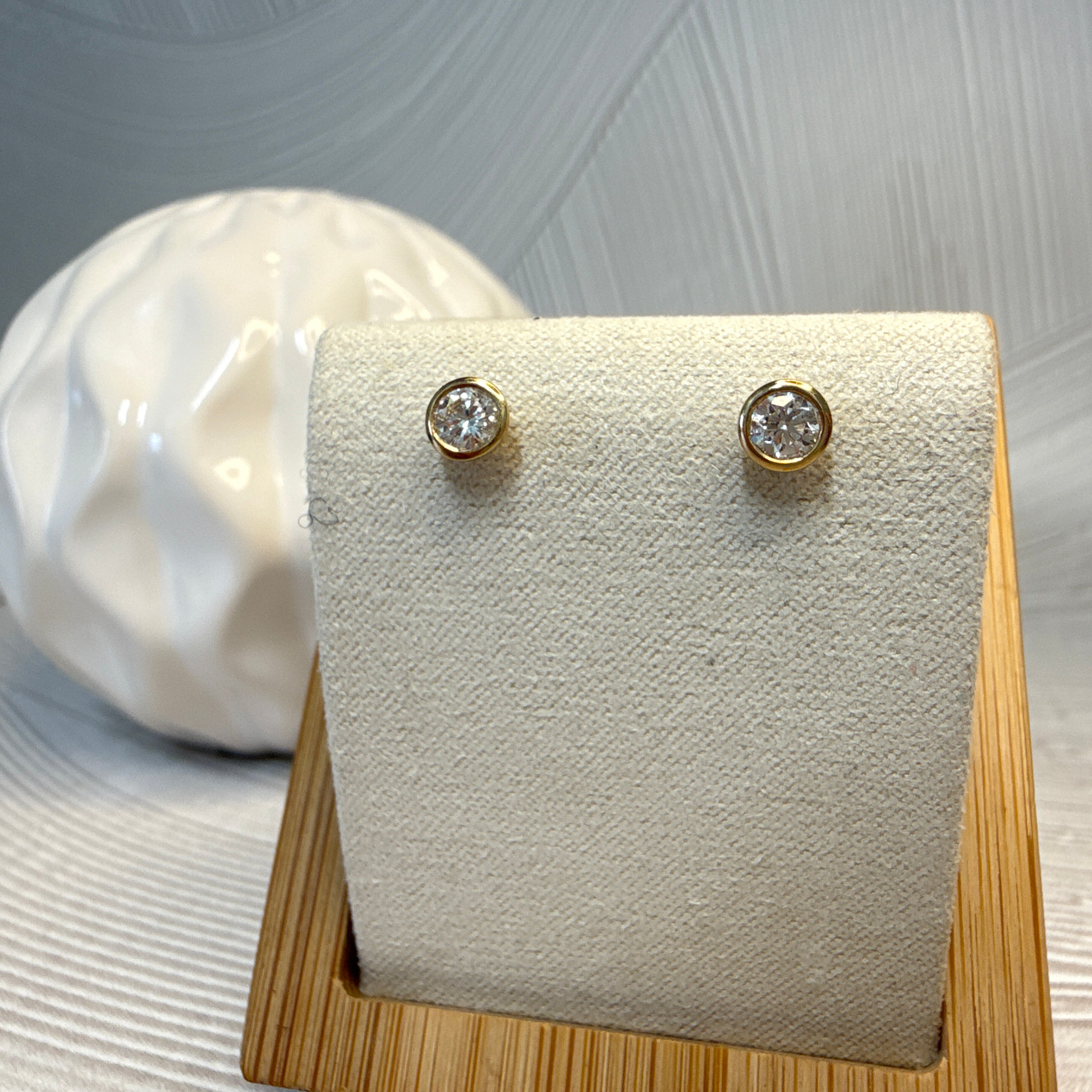 9ct Yellow Gold Bezel Set Diamond Stud Earrings (2 = 0.46ct)