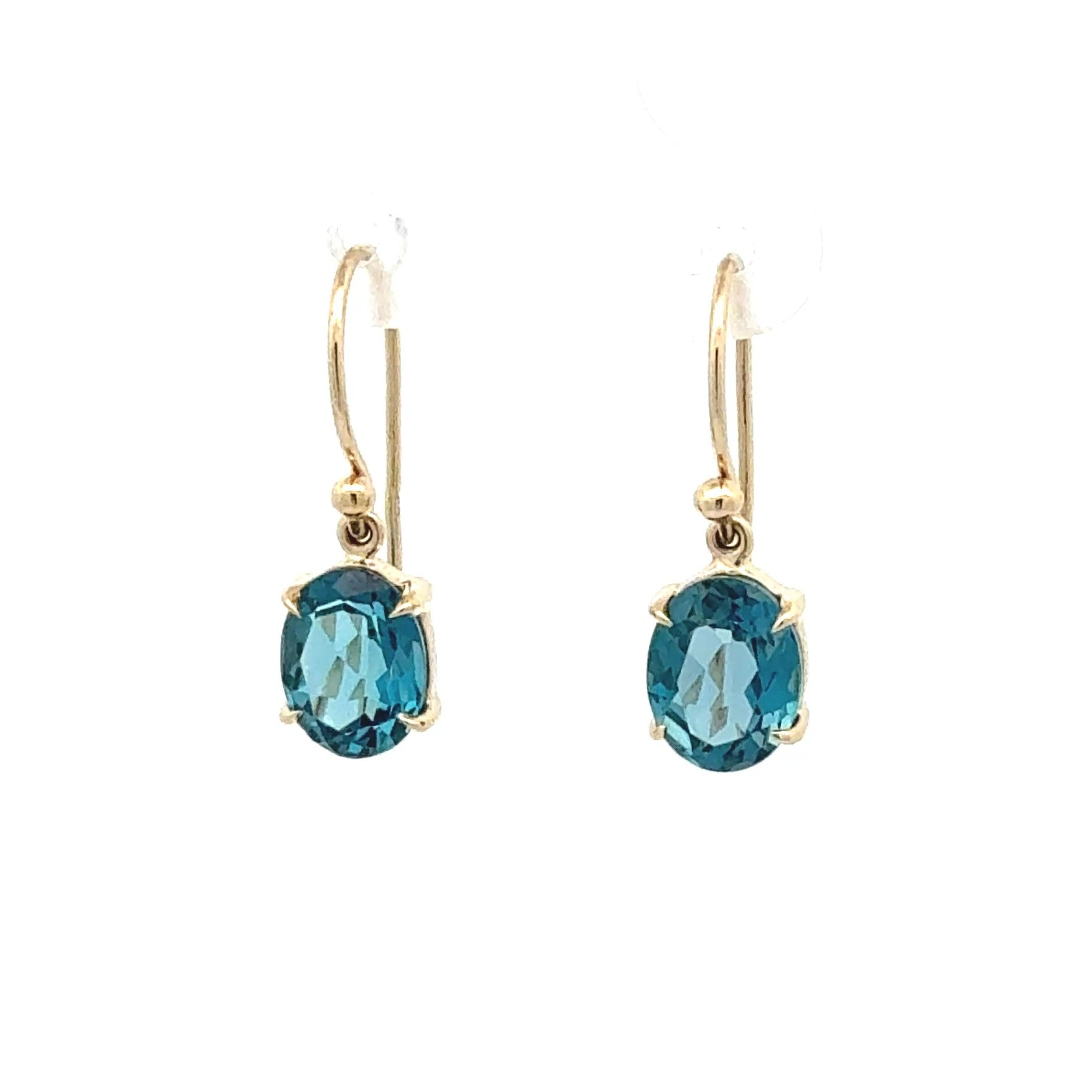 9ct Yellow Gold Oval-Cut London Blue Topaz Drop Earrings