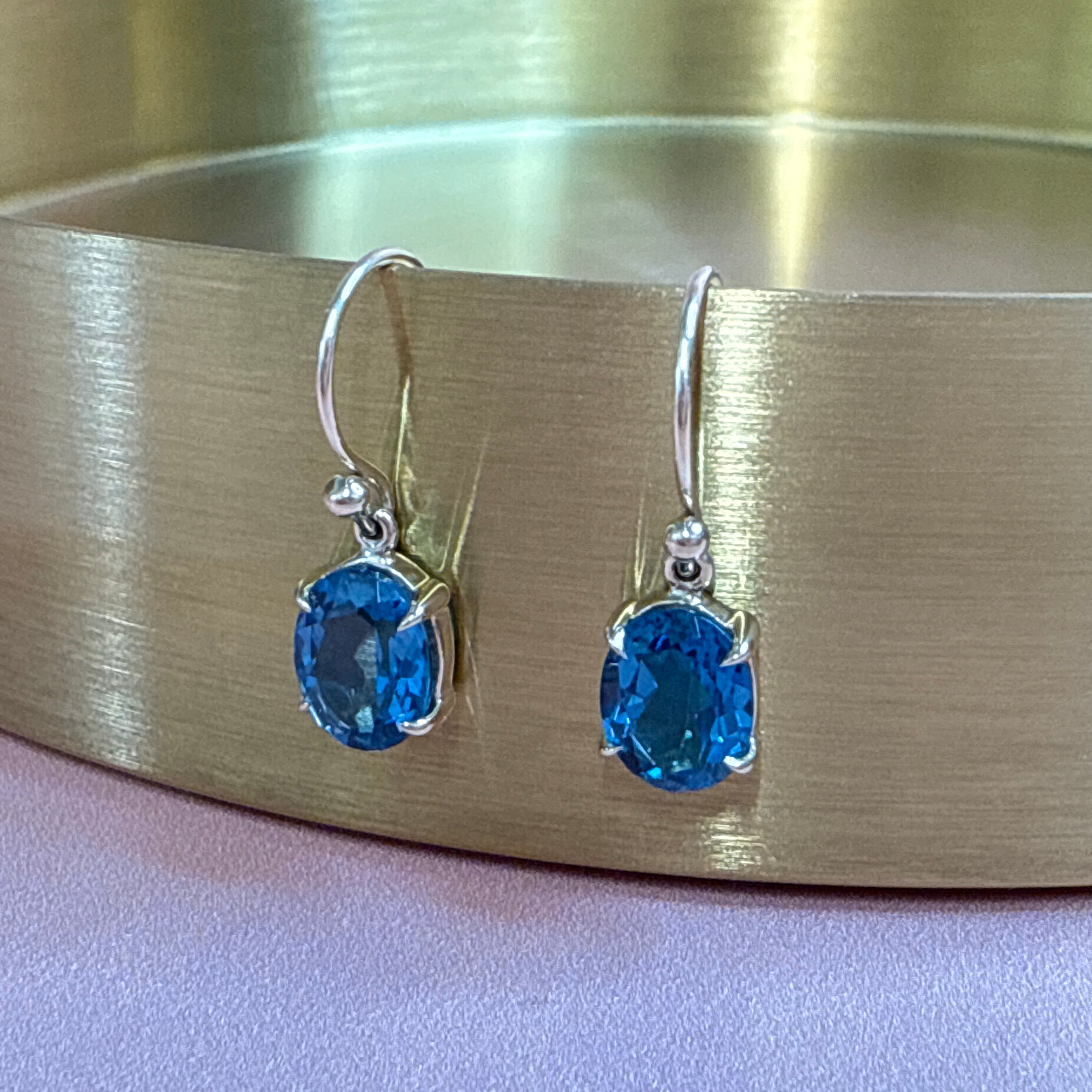 9ct Yellow Gold Oval-Cut London Blue Topaz Drop Earrings
