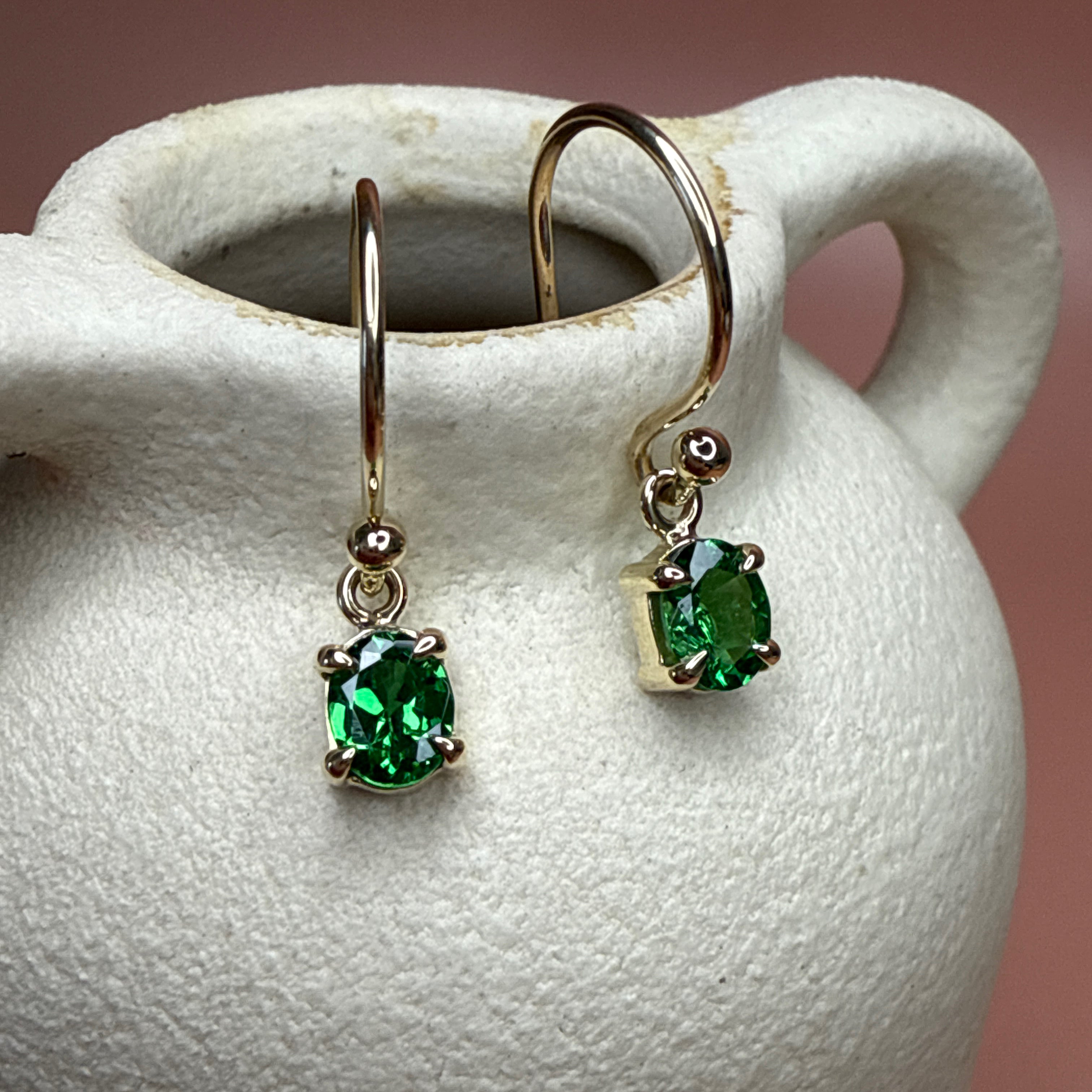 9ct Yellow Gold Oval Tsavorite Garnet Drop Earrings