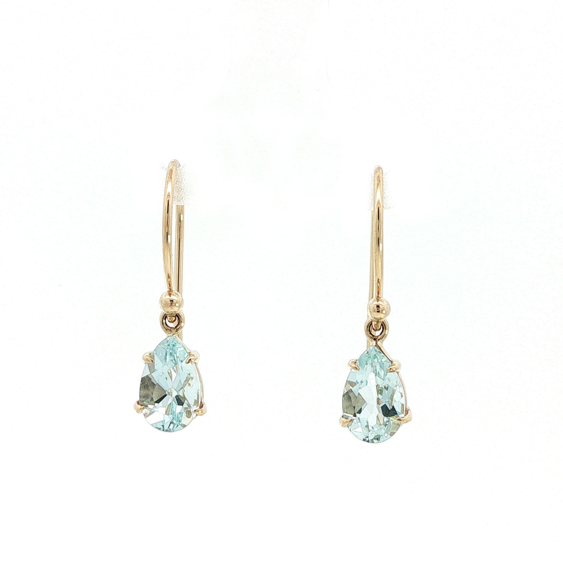 9ct Yellow Gold Aquamarine Shepherd Hook Earrings