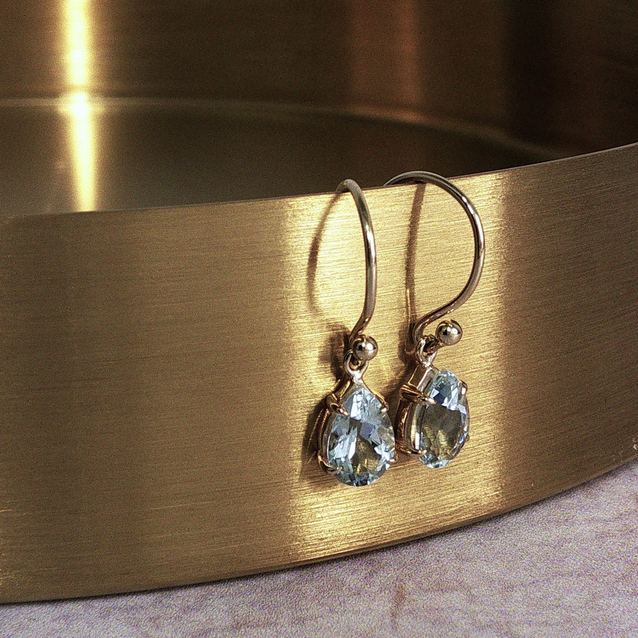 9ct Yellow Gold Aquamarine Shepherd Hook Earrings