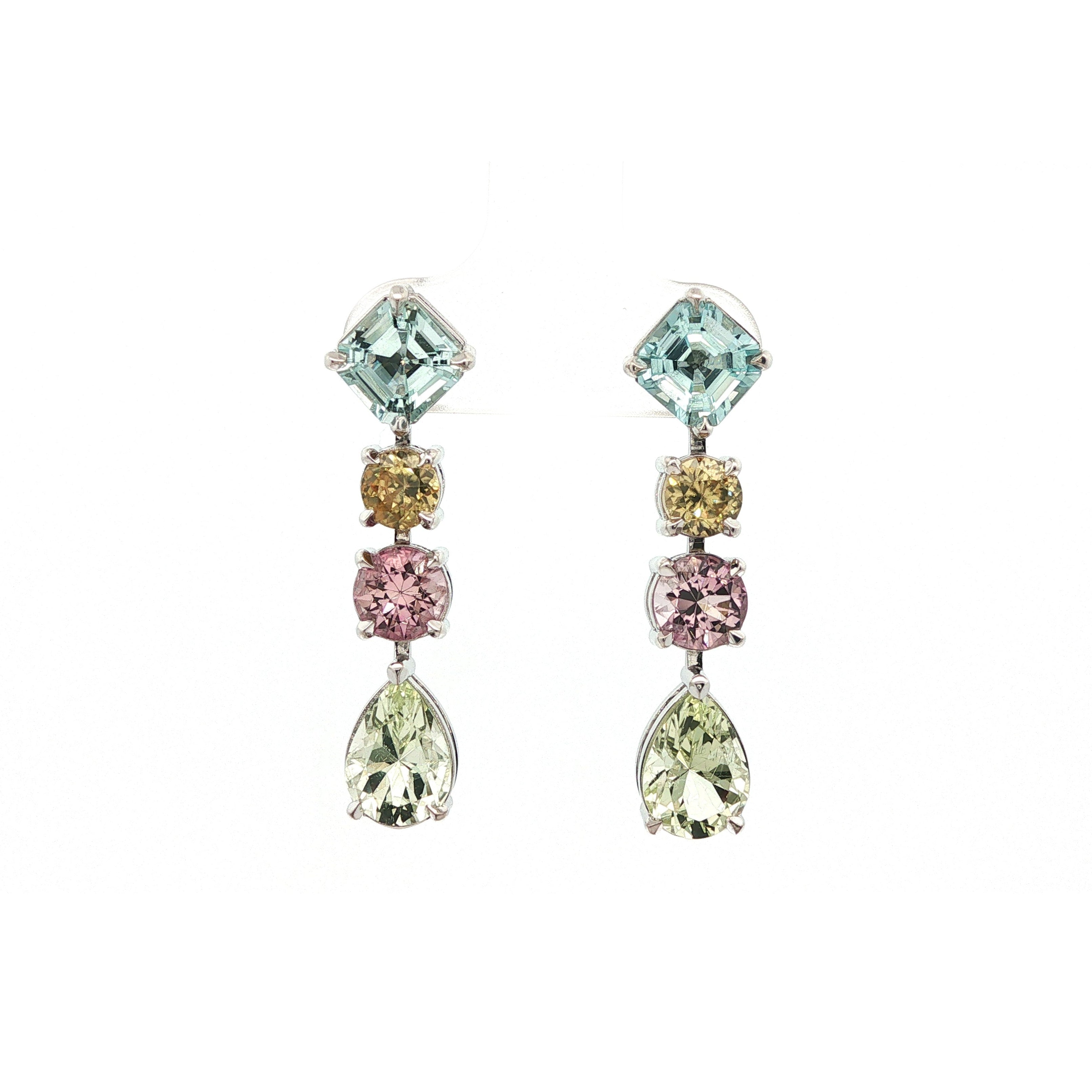 9ct White Gold Multi-Gemstone Drop Earrings