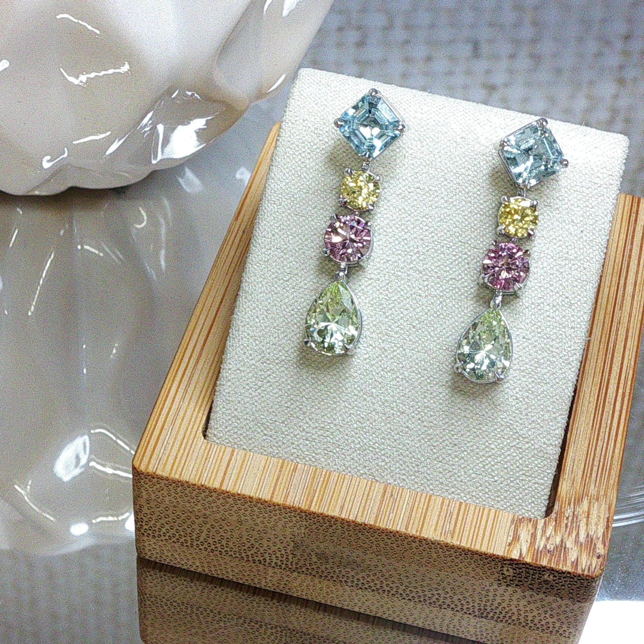 9ct White Gold Multi-Gemstone Drop Earrings