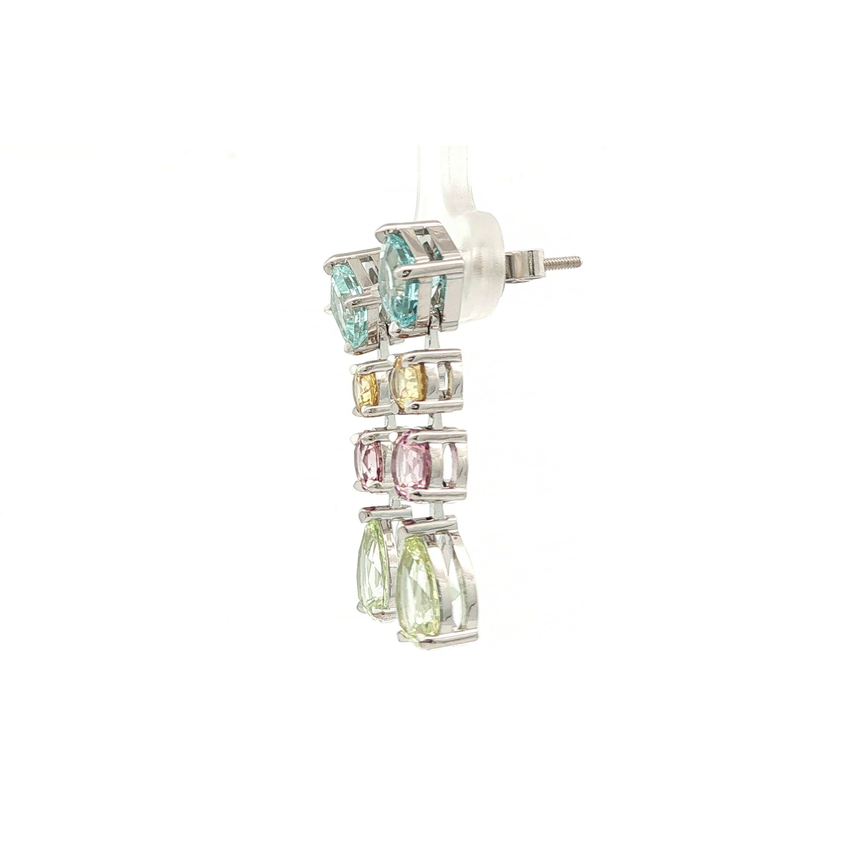 9ct White Gold Multi-Gemstone Drop Earrings