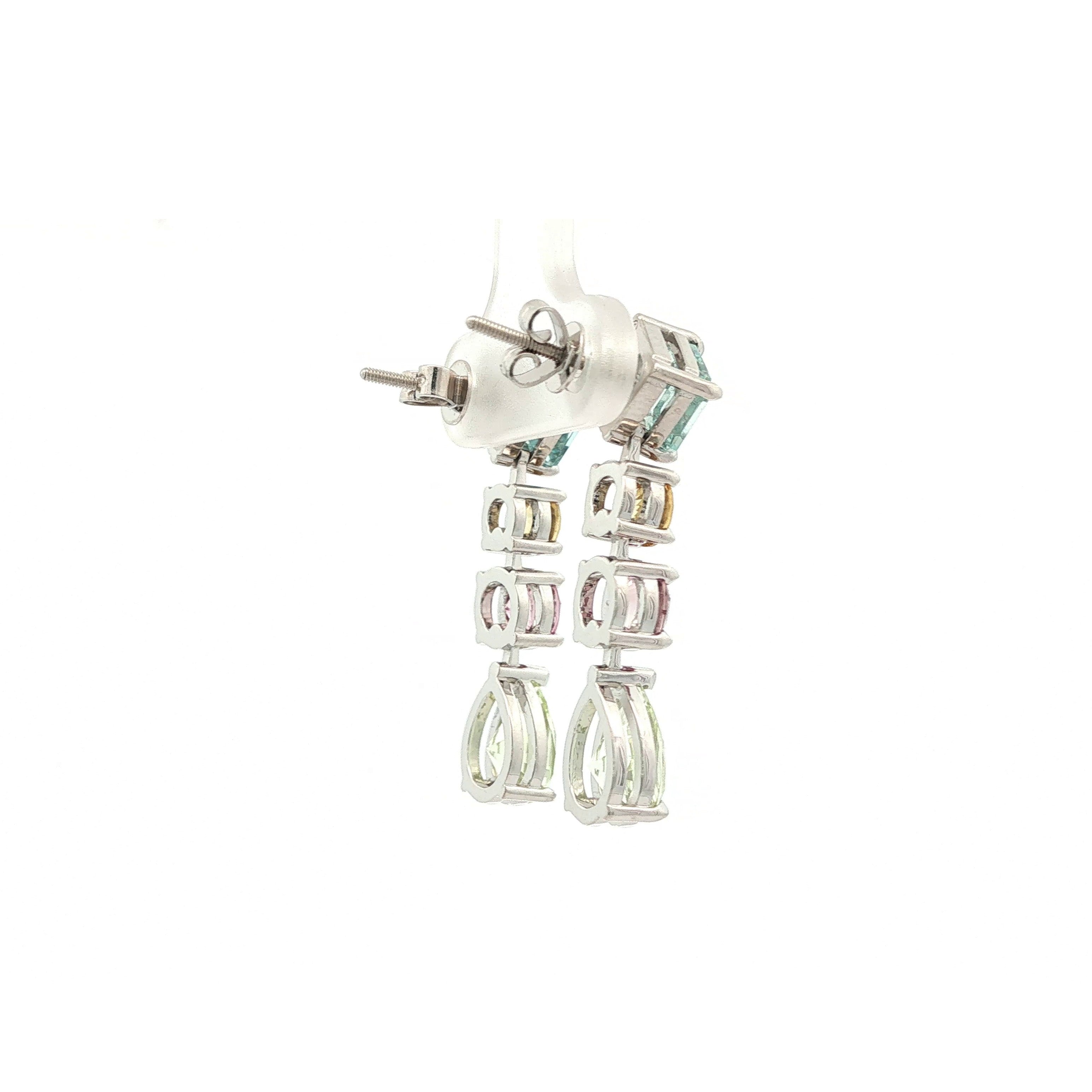 9ct White Gold Multi-Gemstone Drop Earrings