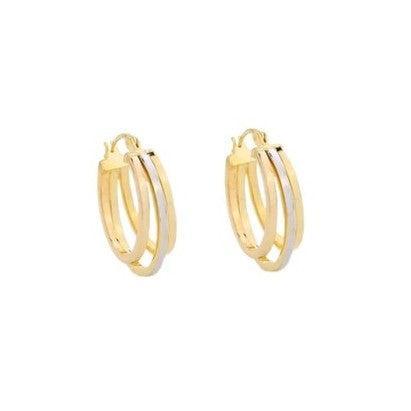 9ct Yellow Gold & White Gold Triple Oval Hoop Earrings