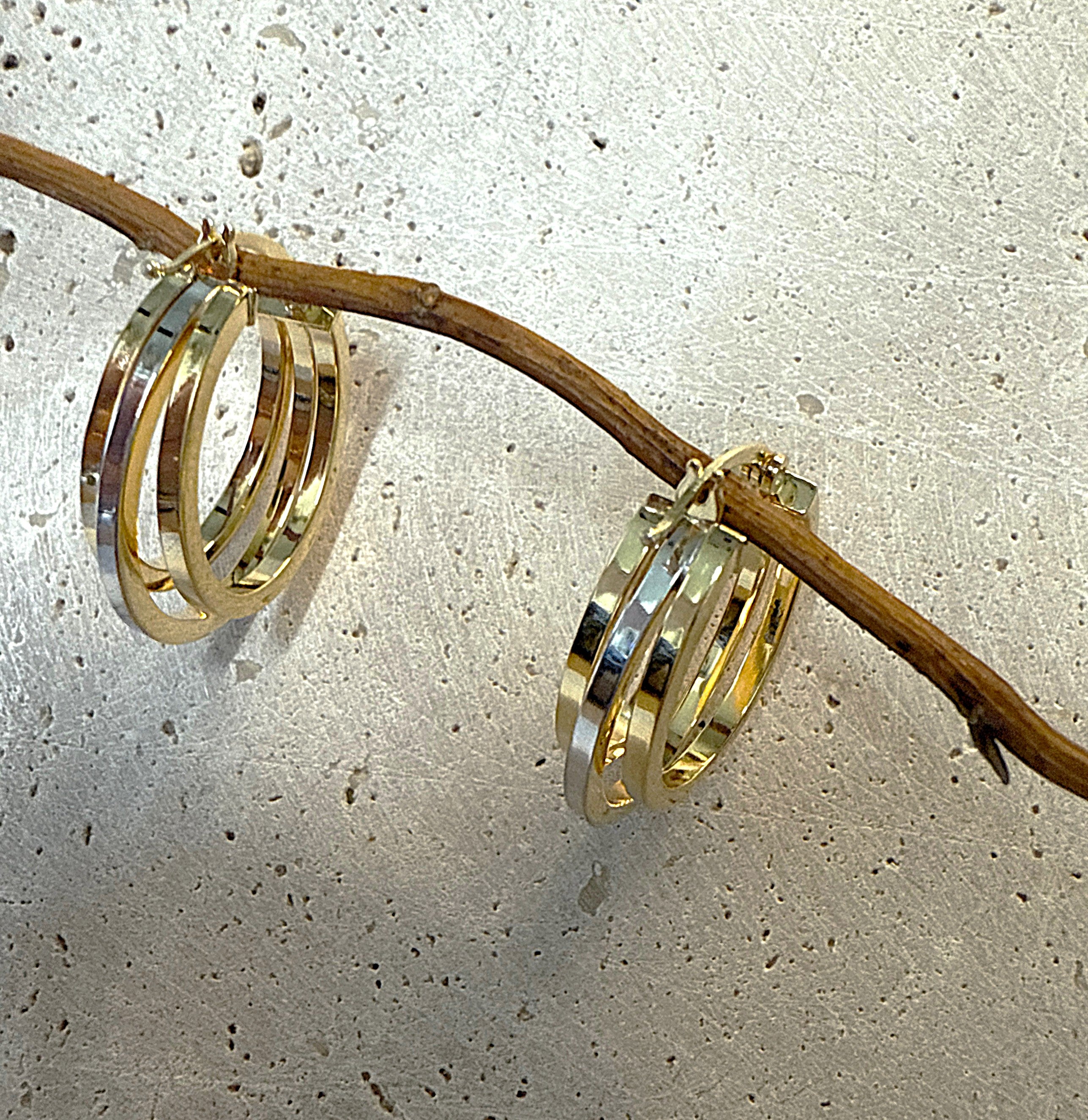 9ct Yellow Gold & White Gold Triple Oval Hoop Earrings