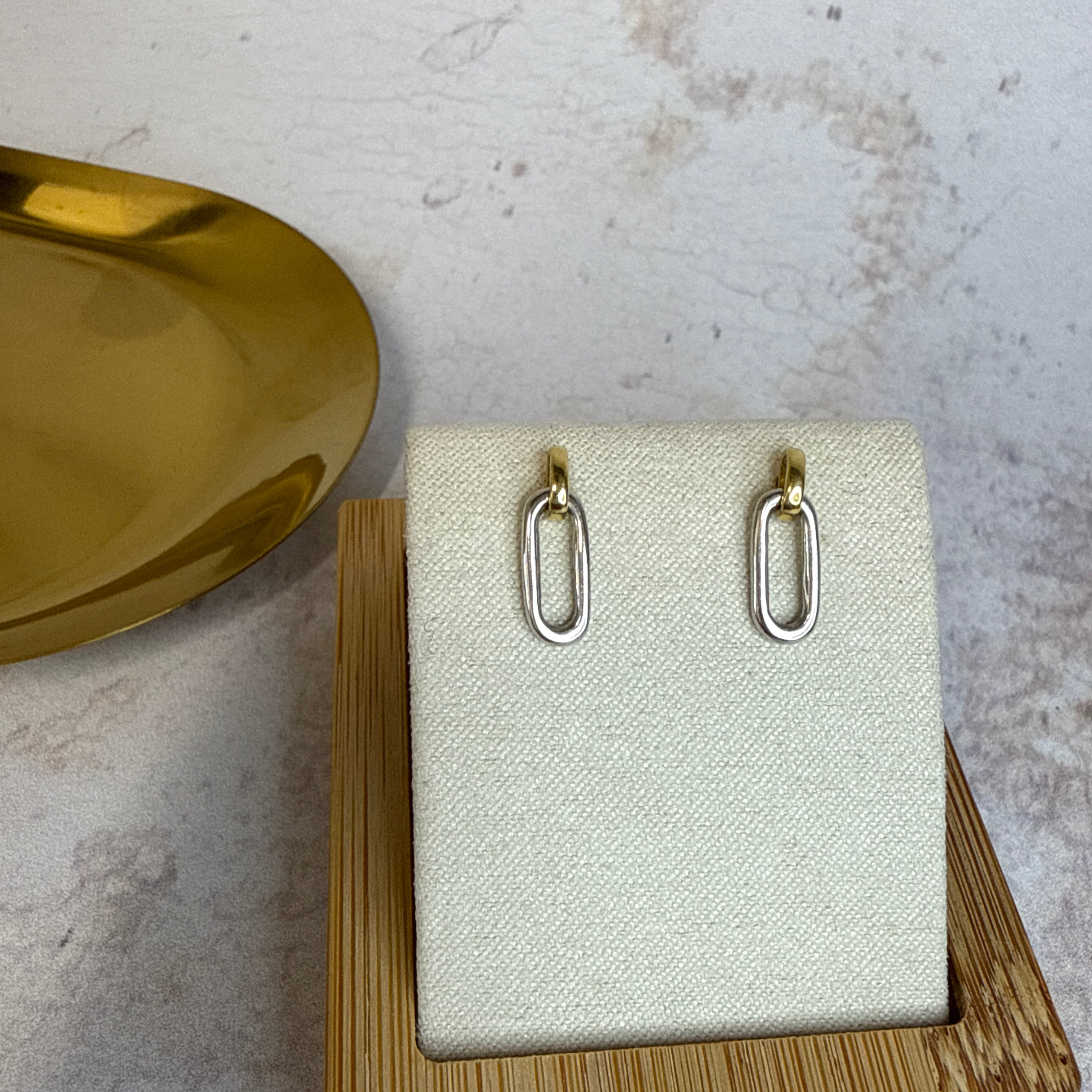 9ct Yellow and White Gold Paperclip Stud Earrings