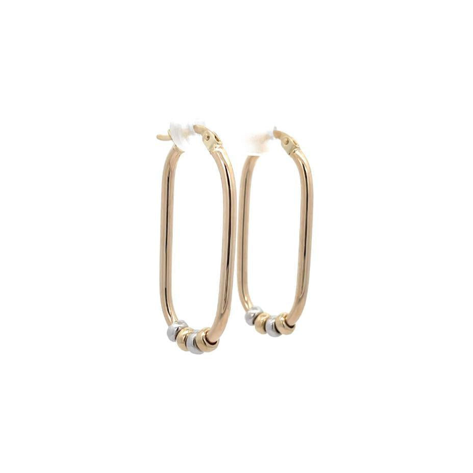 9ct Yellow Gold Oval Hoop Earrings with Two Toned Slider Beads