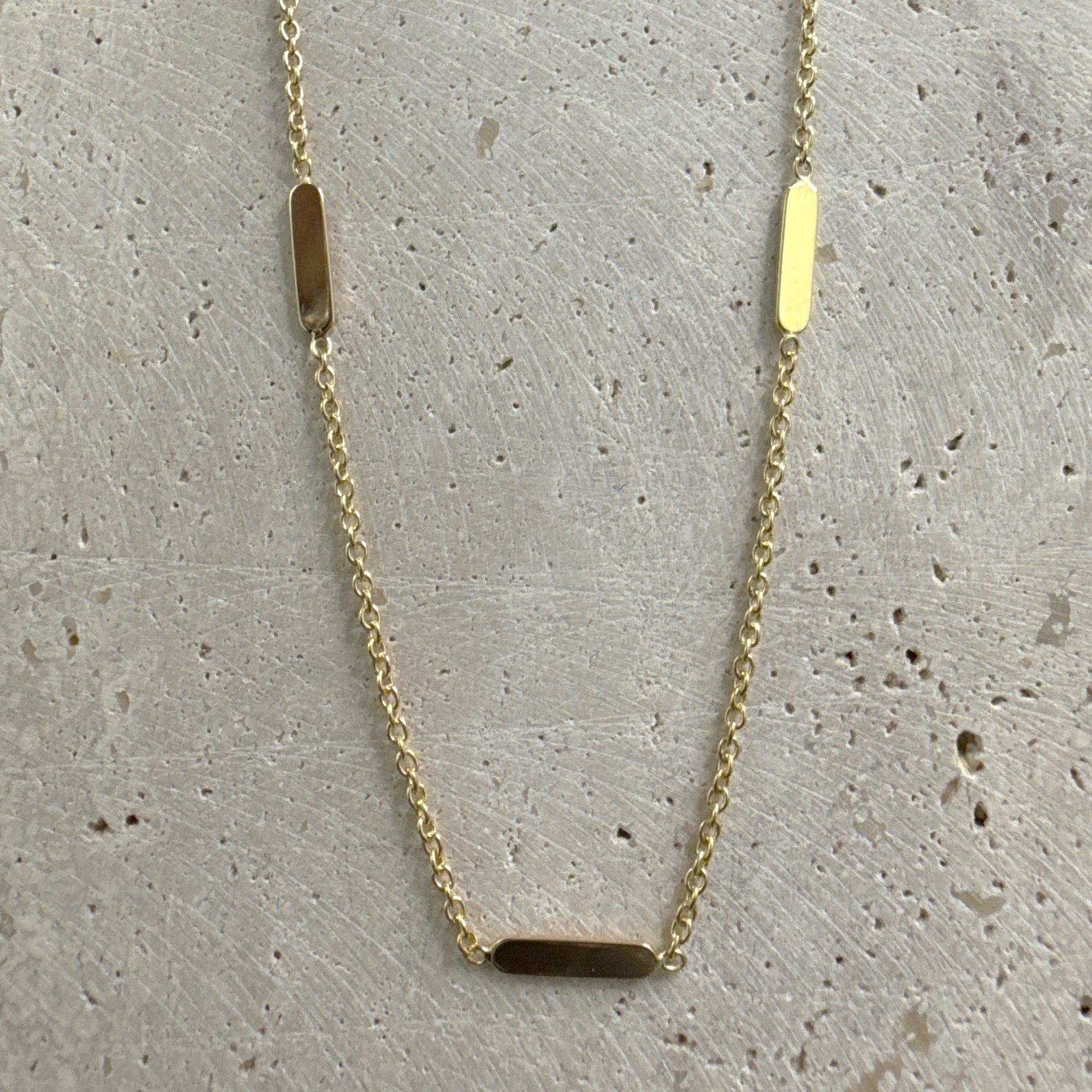 9ct Yellow Gold Cable Necklace with Seven Bar Stations