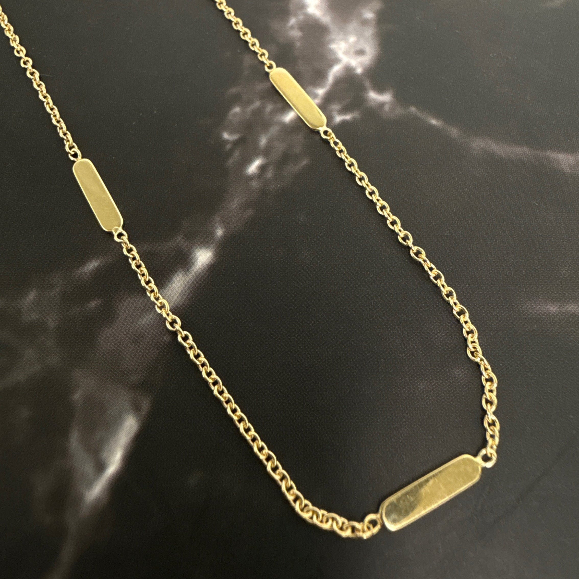 9ct Yellow Gold Cable Necklace with Seven Bar Stations