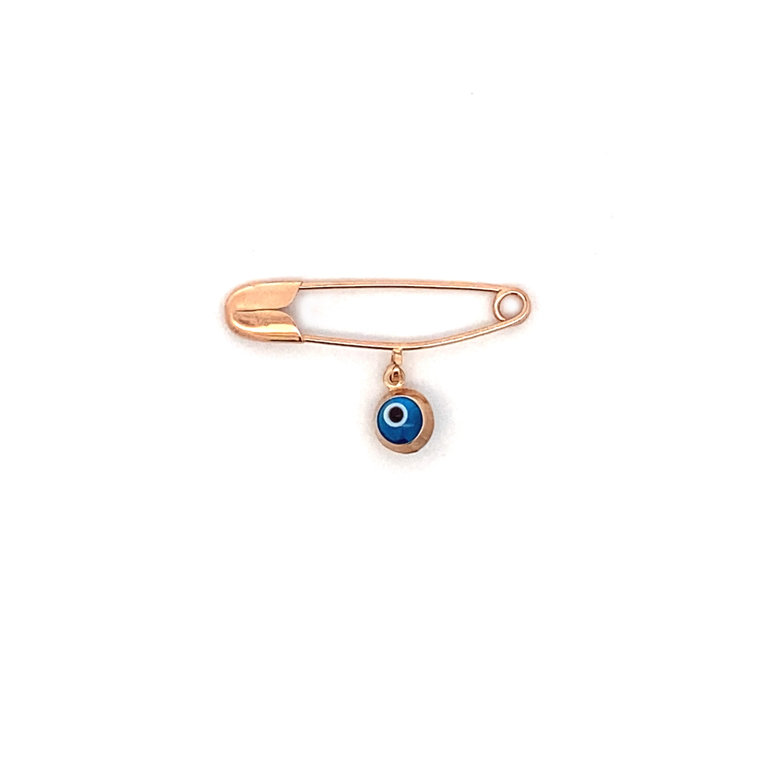 9ct Rose Gold Baby Pin with Evil Eye Charm