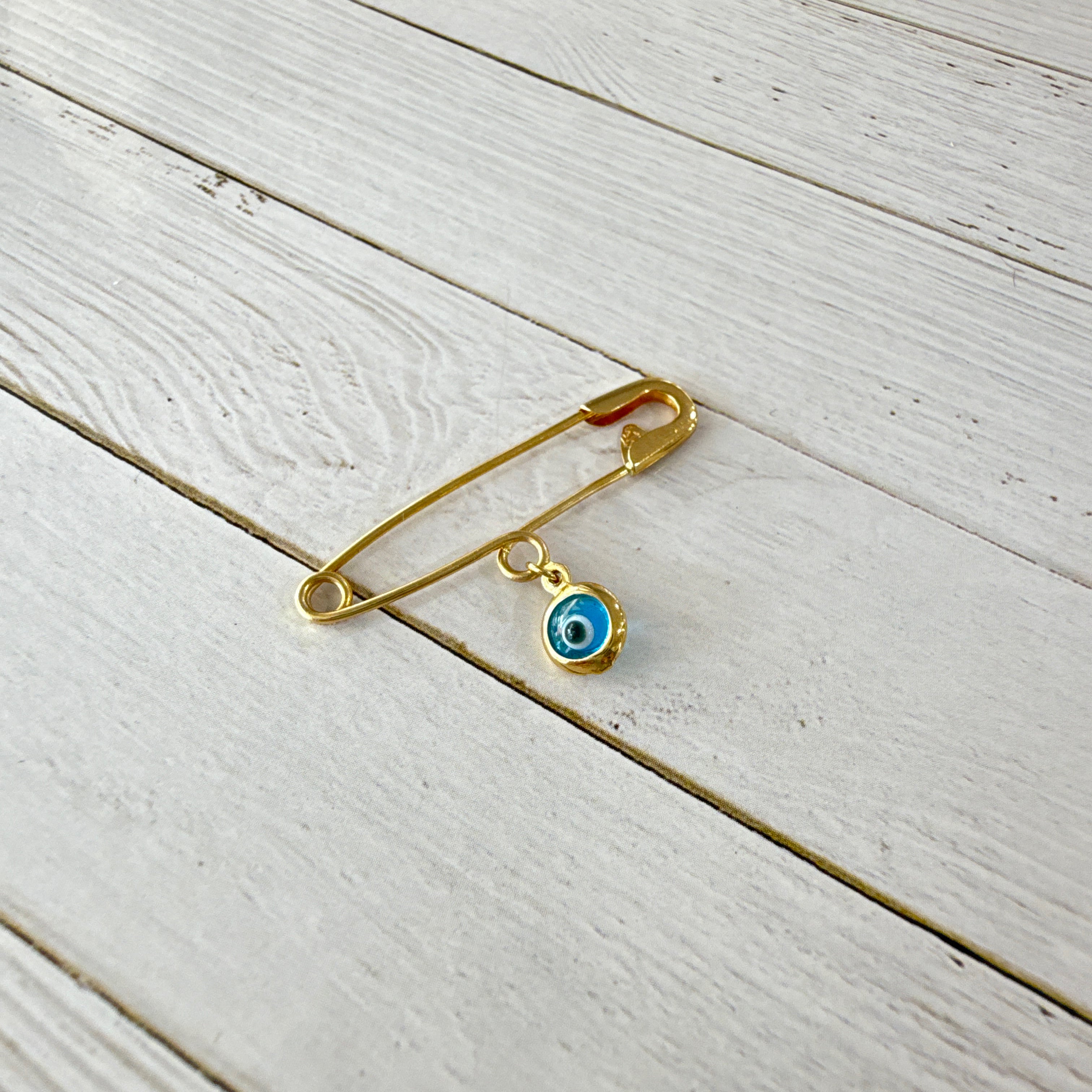 9ct Gold Baby Pin with (Medium) Evil Eye Charm