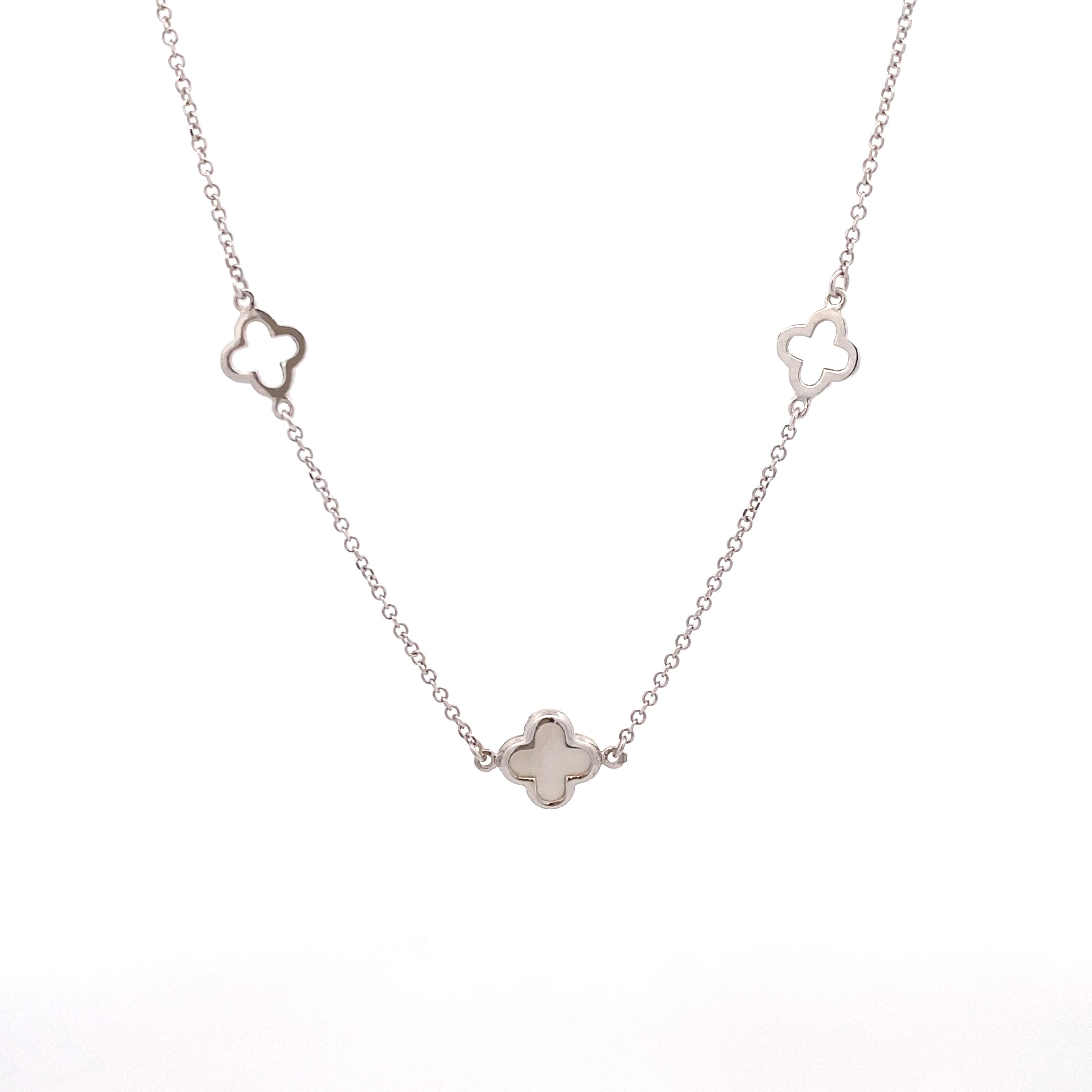 9ct Gold 3 x Mother of Pearl & Open Cut Clover Necklace